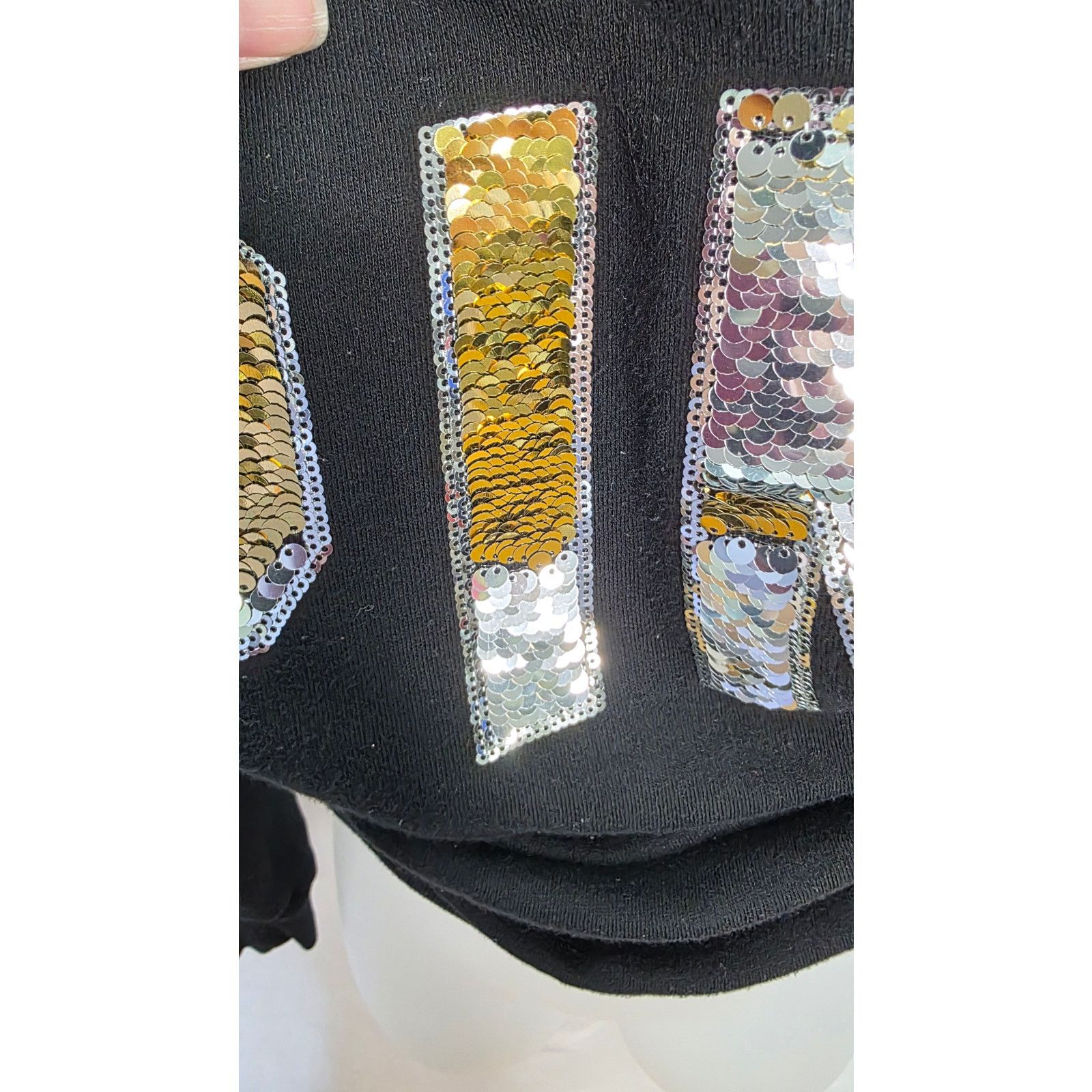 Victoria's Secret Pink Victoria's Secret Black Cowl Neck Sweatshirt Sequin Size L / US 10 / IT 46 - 8 Thumbnail