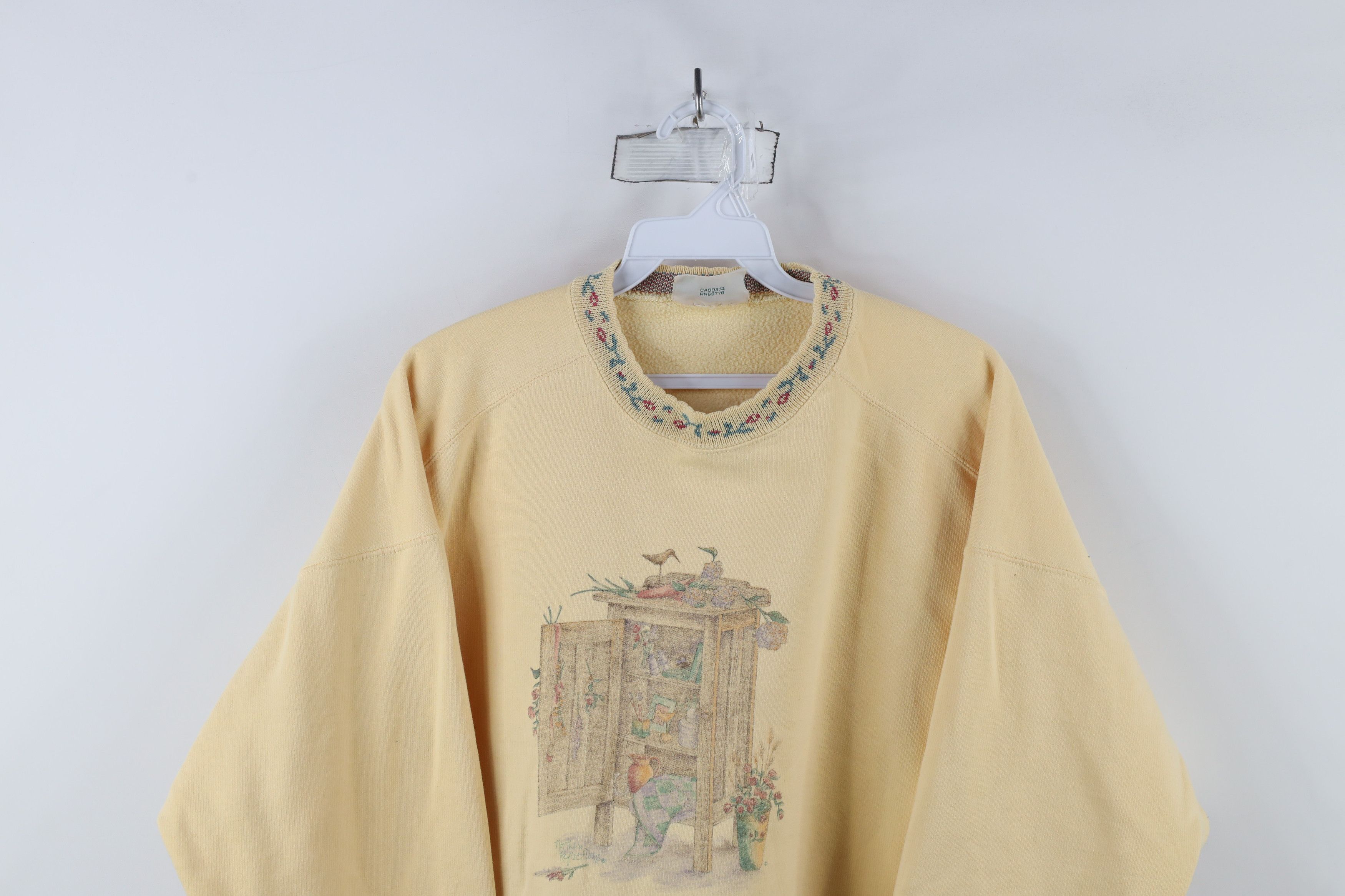 Vintage Vintage 90s Country Primitive Flower Sweatshirt Yellow Size L / US 10 / IT 46 - 2 Thumbnail