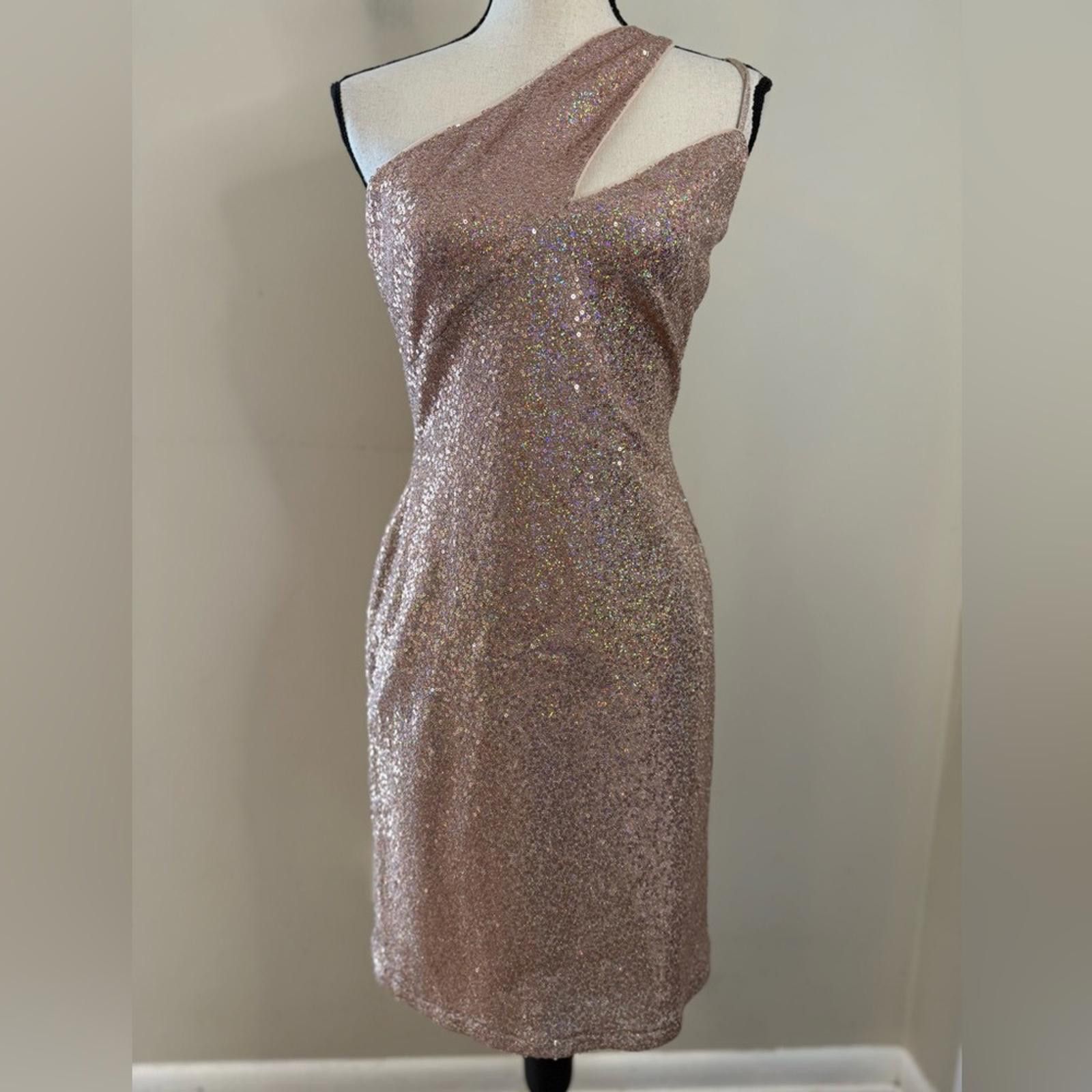 Other Aqua Formal gold pink sequined one shoulder midi dress SZ M Size M / US 6-8 / IT 42-44 - 1 Thumbnail