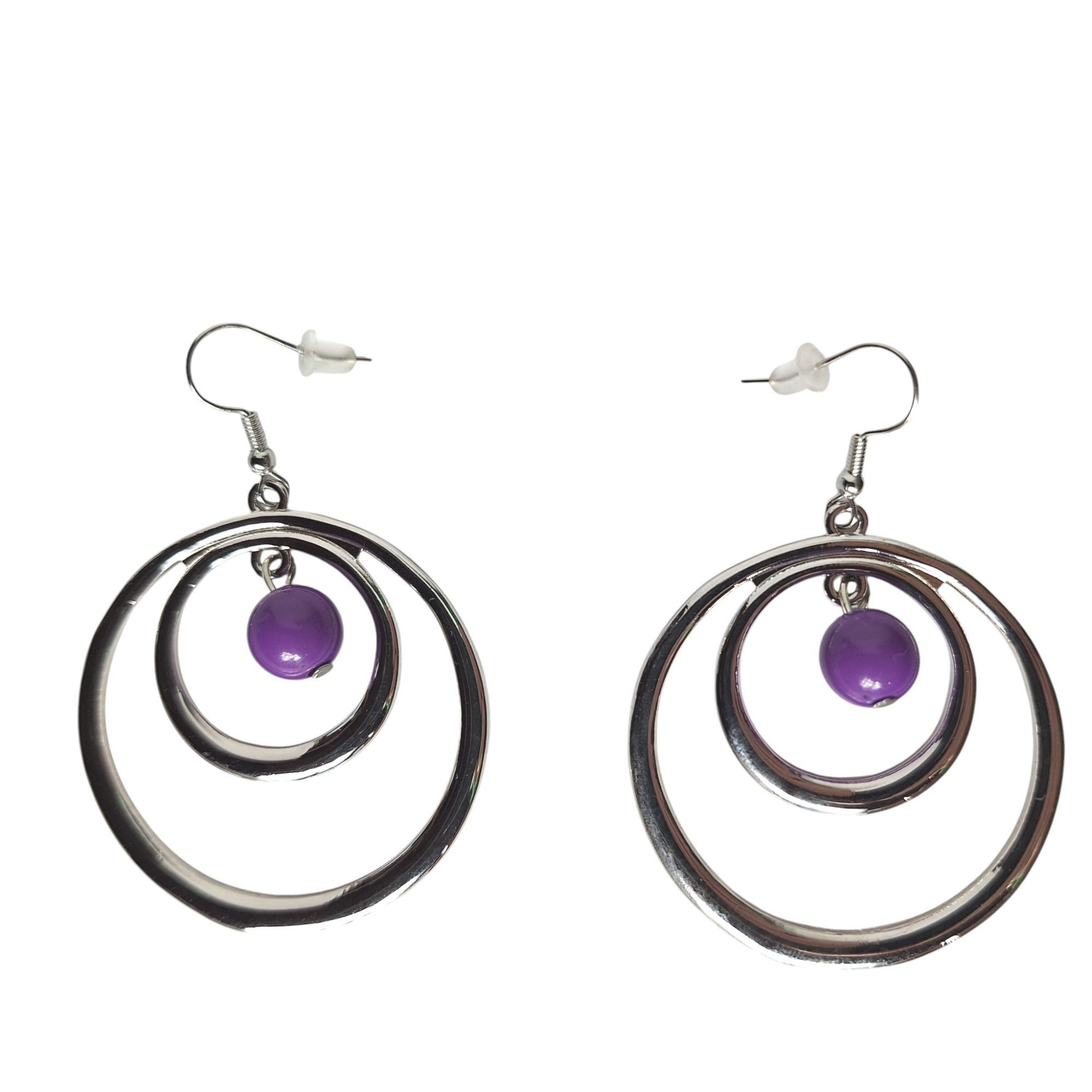 Other Double Hoop Dangle Earrings Purple Bead Silver Tone Whimsigo Size ONE SIZE - 1 Thumbnail