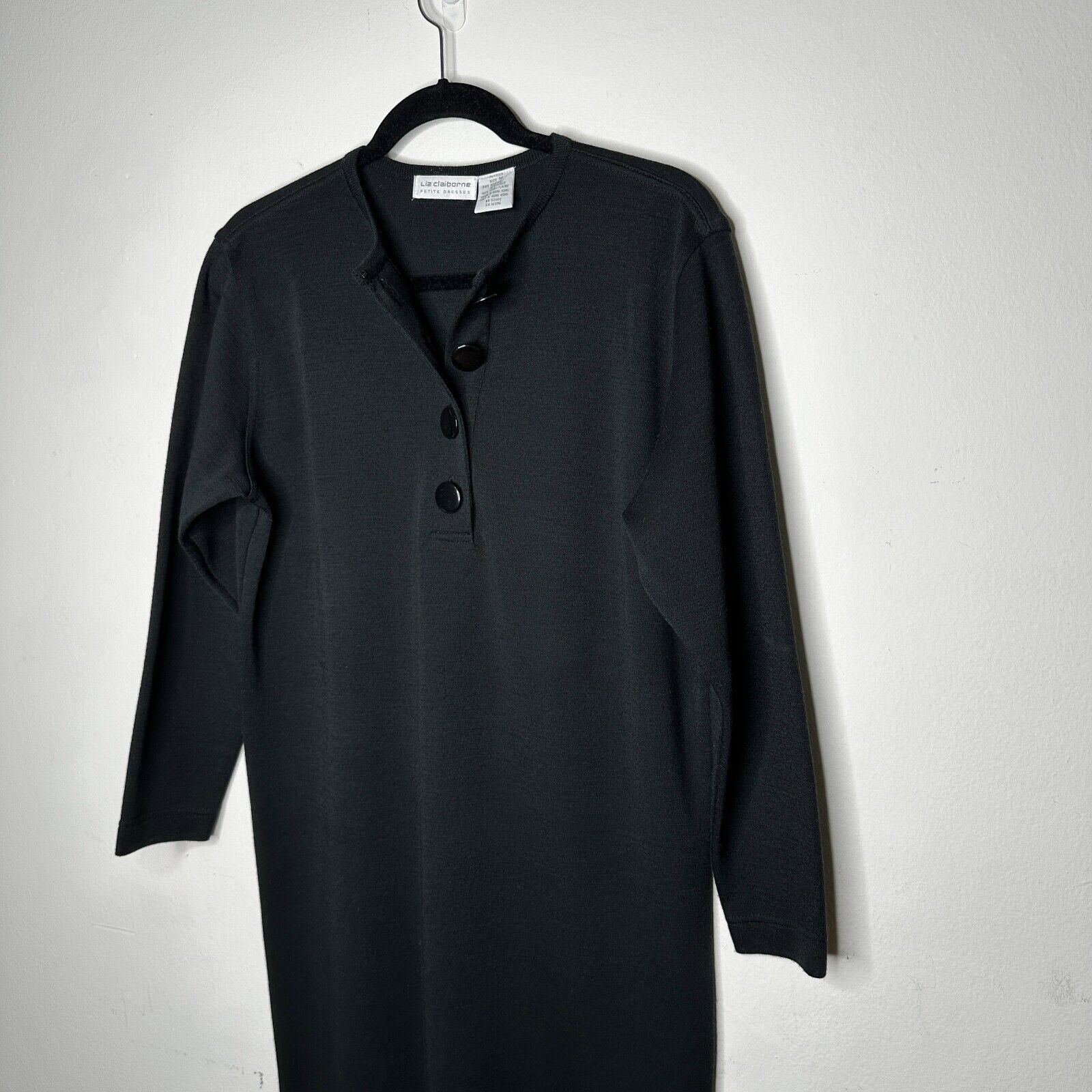 Other Liz Claiborne Black Henley V-Style 3/4 Sleeve Wool Dress M Size M / US 6-8 / IT 42-44 - 5 Thumbnail
