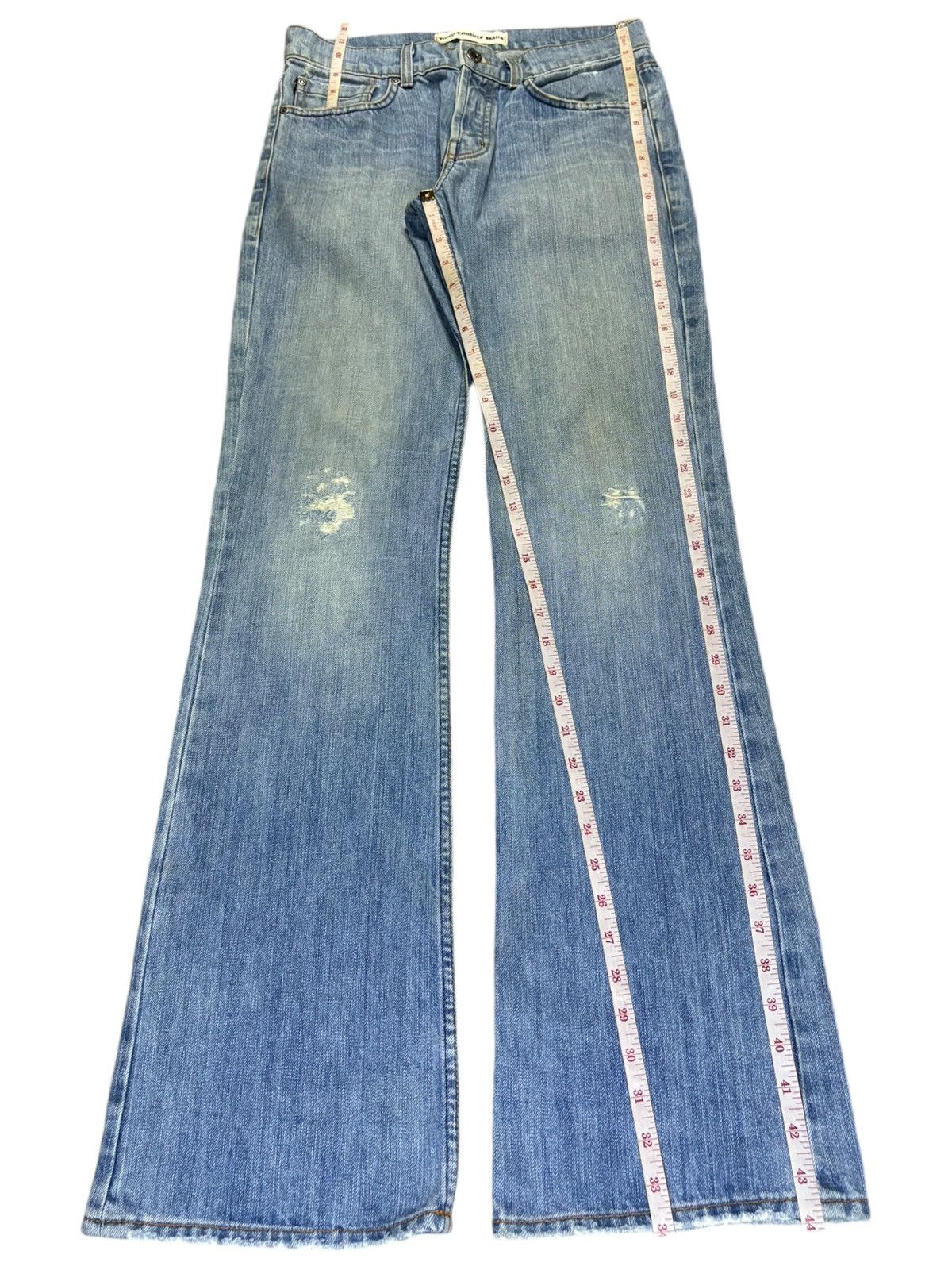 Japanese Brand Vintage Japanese Brand Blue Wash Distressed Flare Jeans Size US 30 / EU 46 - 12 Thumbnail