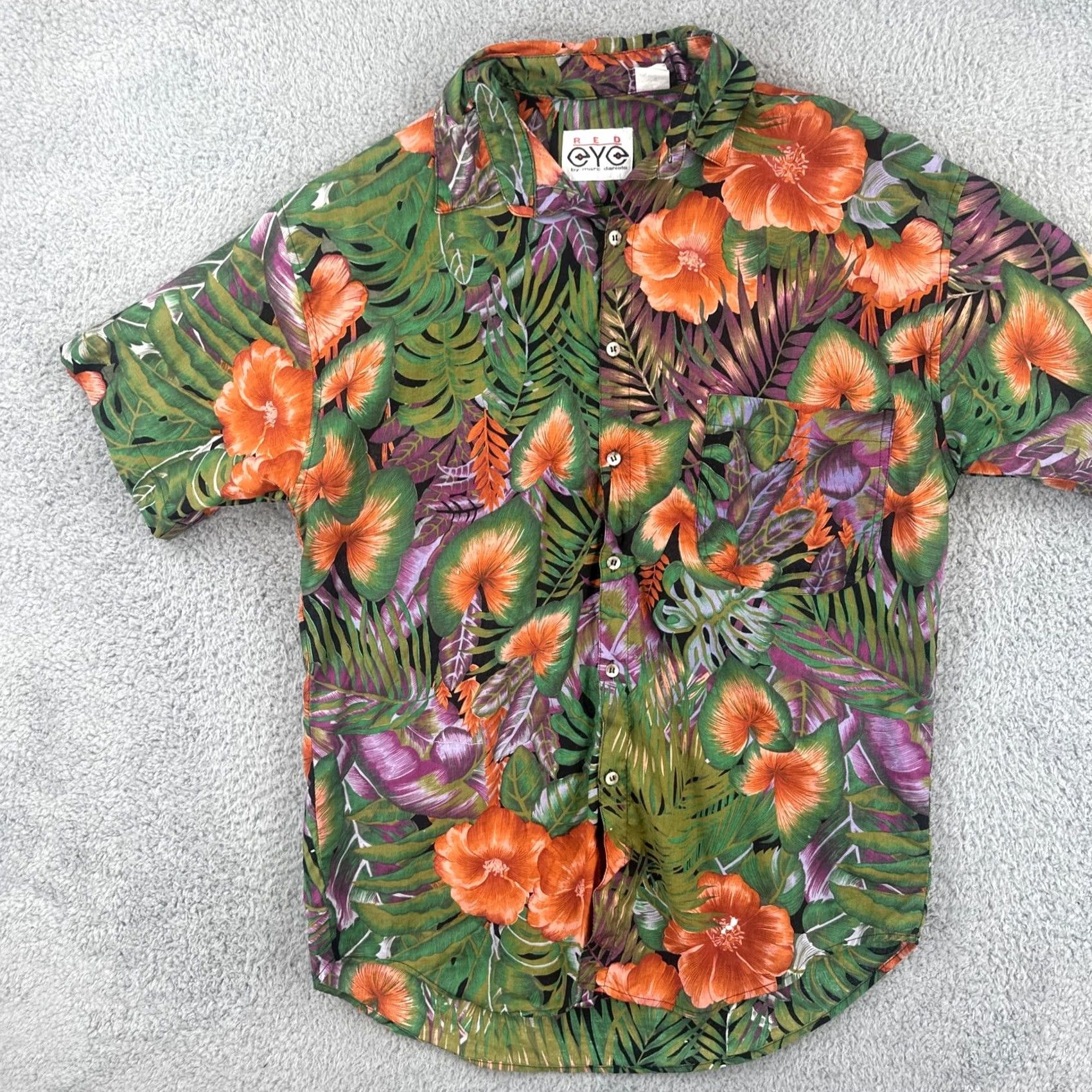 Vintage VINTAGE Red Eye By Marc Daniel’s Mens M Button Up Floral Hawaiian Camp Shirt EUC Size US L / EU 52-54 / 3 - 4 Thumbnail