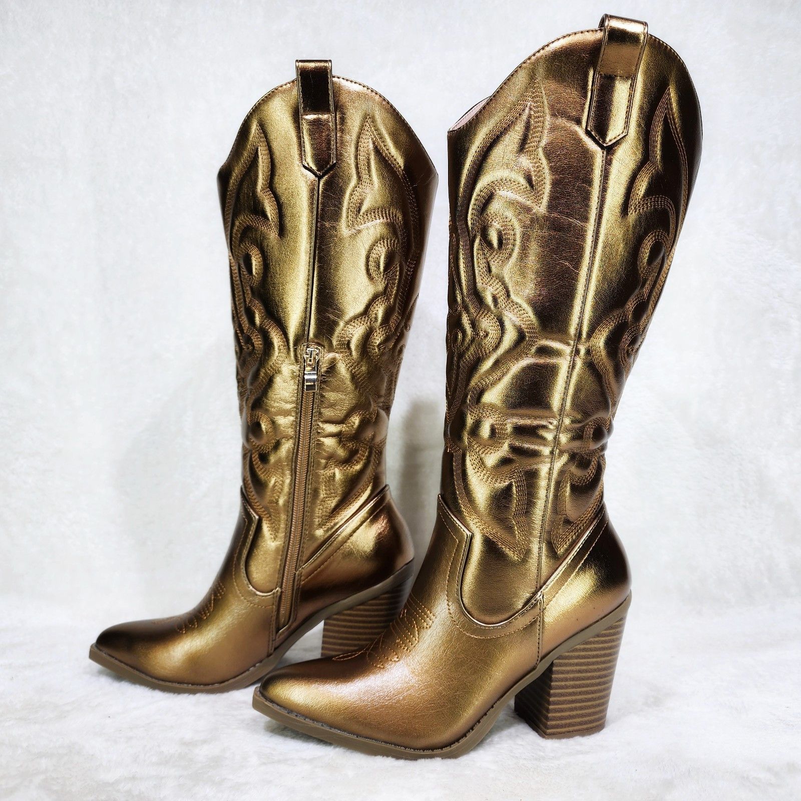 Other Metallic Bronze Country Western Knee High Cowgirl Boots Size US 6.5 / IT 36.5 - 4 Thumbnail