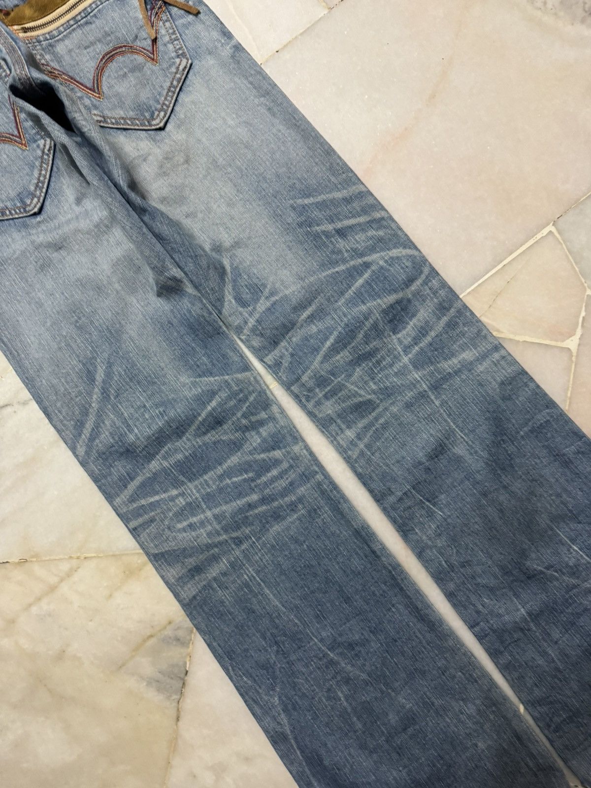 Edwin ⚡️FLARED⚡️VINTAGE EDWIN BLUE TRIP 503 RARE HONEYCOMB MUDPUNK Size US 29 - 17 Thumbnail