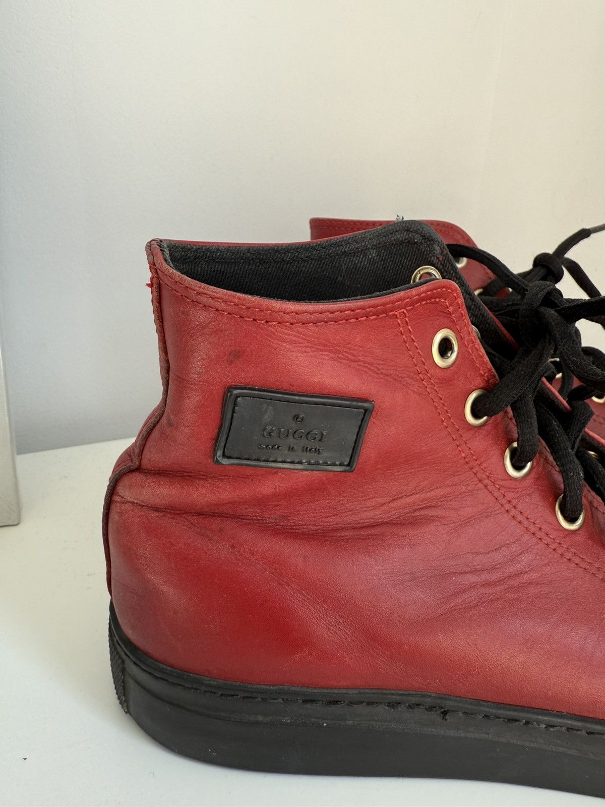 Gucci Gucci High Top Sneakers red Leather logo Size US 5 / EU 37 - 2 Thumbnail