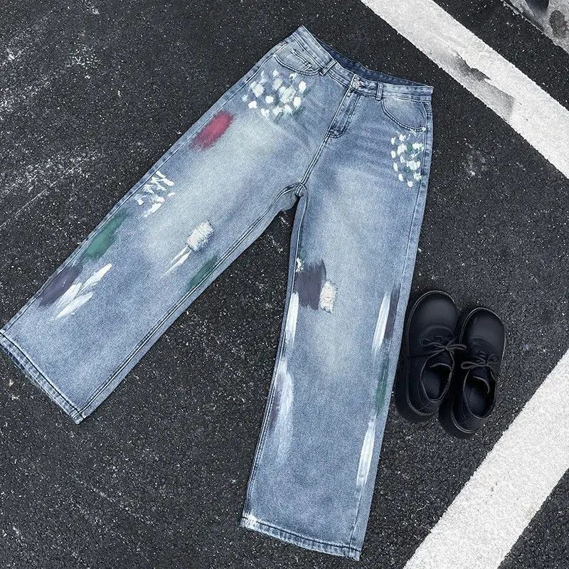 Japanese Brand Retro loose wide leg slightly flared graffiti jeans Size US 32 / EU 48 - 4 Thumbnail