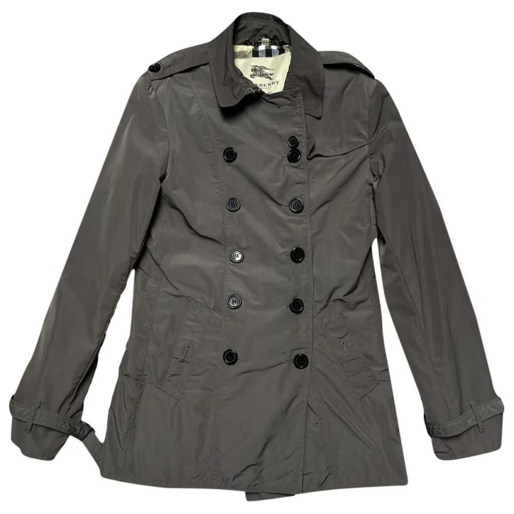 image of Burberry Coat With Pattern Inside in Khaki Grey, Women's (Size Medium)