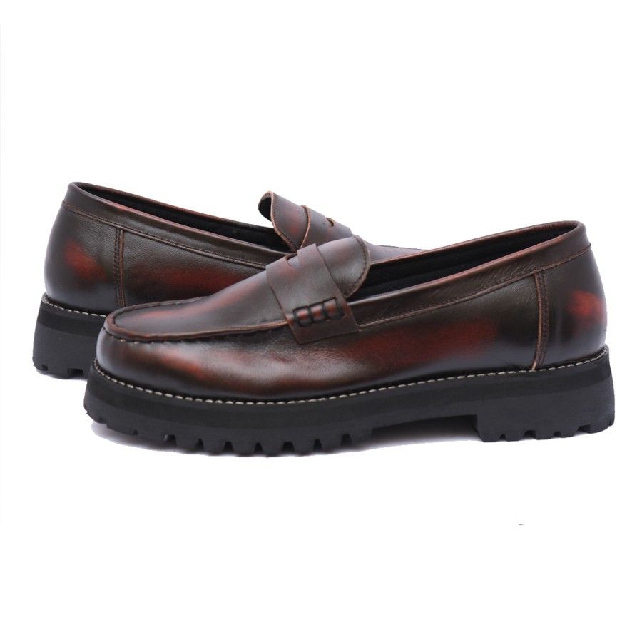 Designer × Genuine Leather Azco Chunky Loafer Leather Burgundy Size US 10 / EU 43 - 2 Thumbnail
