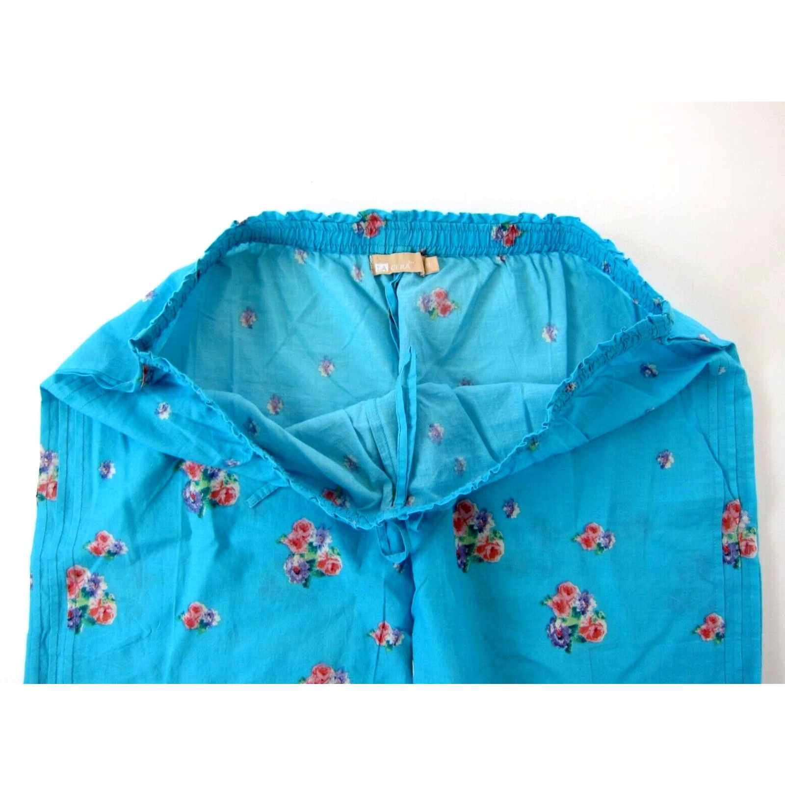 Vintage LA CERA 100% Cotton Blue Pink Green Rose Floral Wide Leg Pull On Pant Women XL Shirt Size 40" / US 18 - 5 Thumbnail