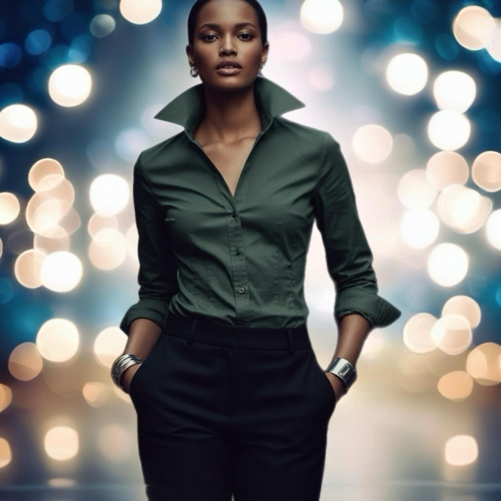 The Unbranded Brand Dark Green Fitted Button-Up Shirt Size S / US 4 / IT 40 - 1 Thumbnail