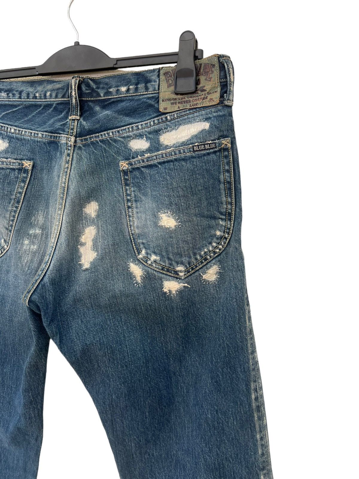 Blue Blue Japan Vintage Blue Blue Japan Distress Zigzag Denim Flare Jeans Size US 33 - 19 Thumbnail