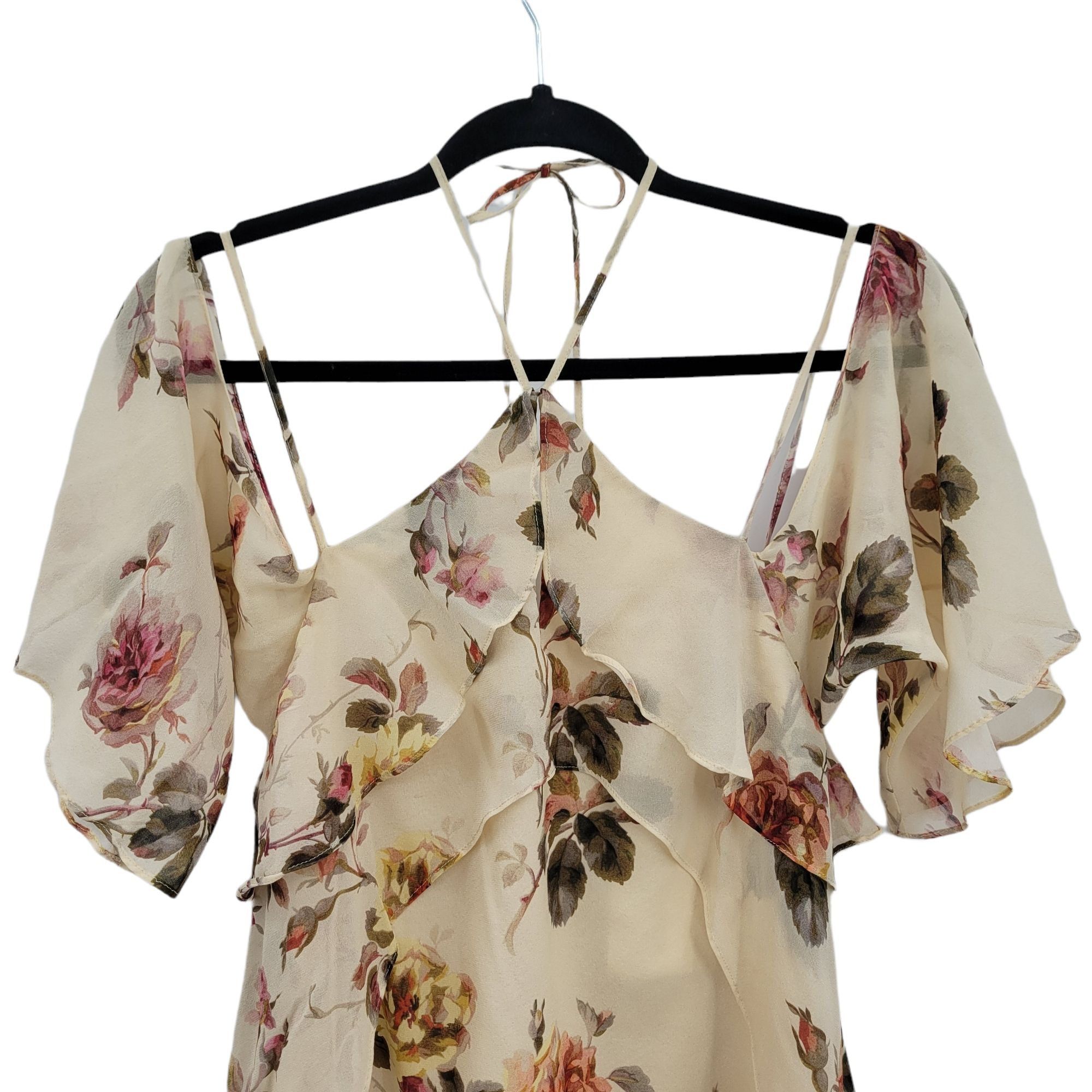 INTERMIX Intermix Silk Top Sz S Cream Feminine Country Floral Strappy Size S / US 4 / IT 40 - 8 Thumbnail