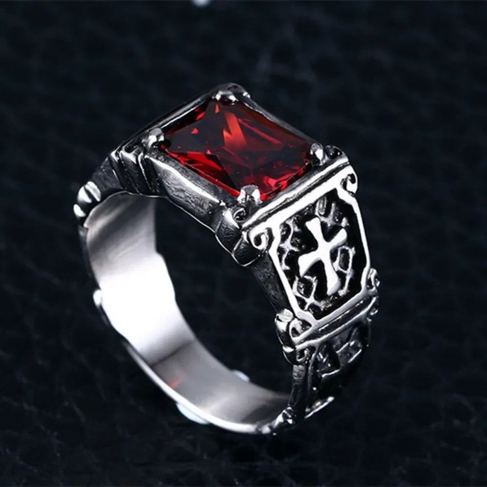 Jewelry × Vintage Red Zirconia Cross Pattern Ring Size ONE SIZE - 2 Thumbnail