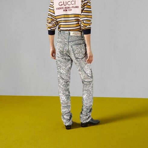 Gucci o1s1wg110125 Denim Trouser Pant With Sequins in Silver Size US 28 / EU 44 - 7 Thumbnail