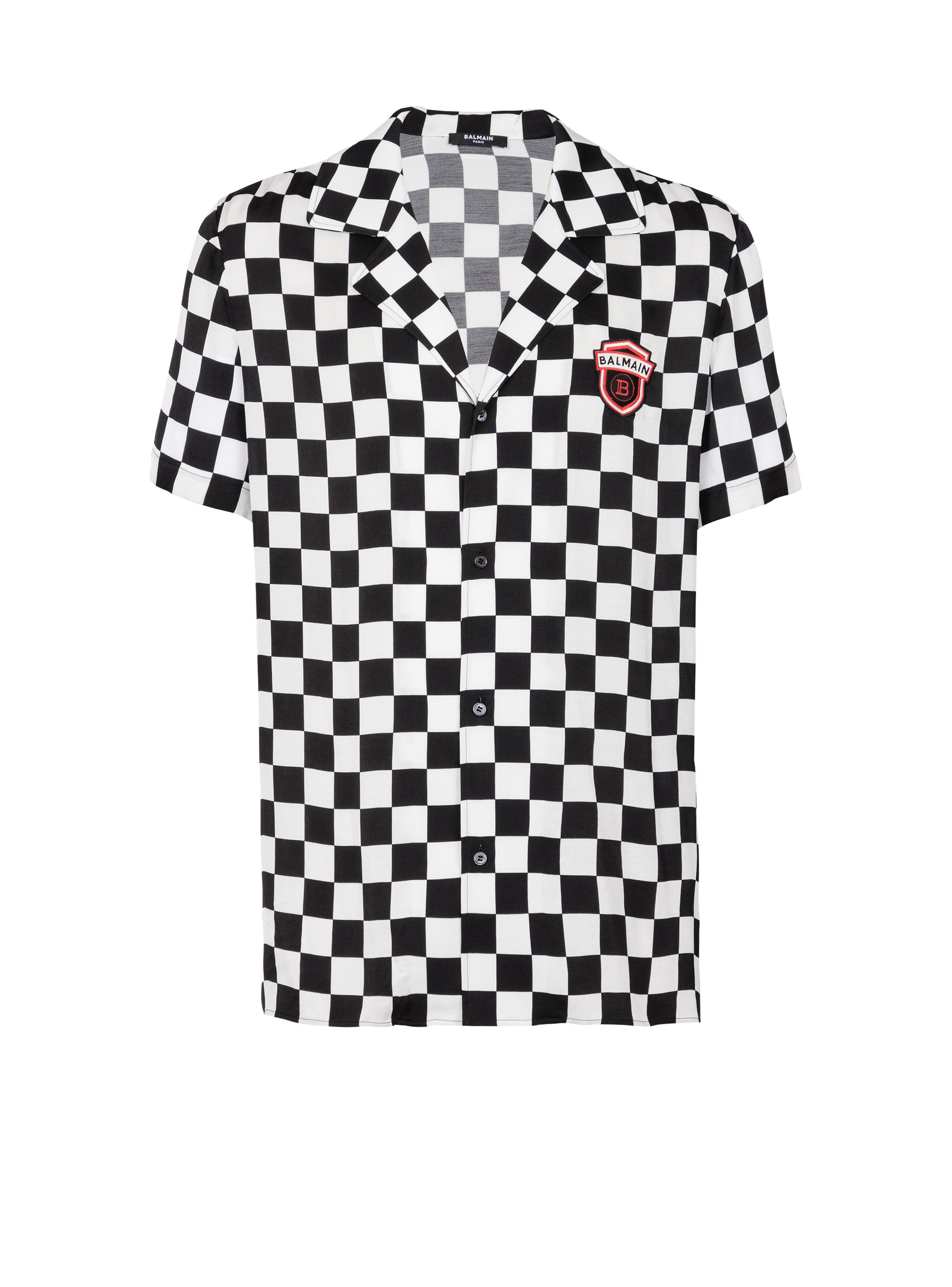 Balmain o1s1wg110925 Satin Check Shirt in Black/White Size US L / EU 52-54 / 3 - 1 Thumbnail