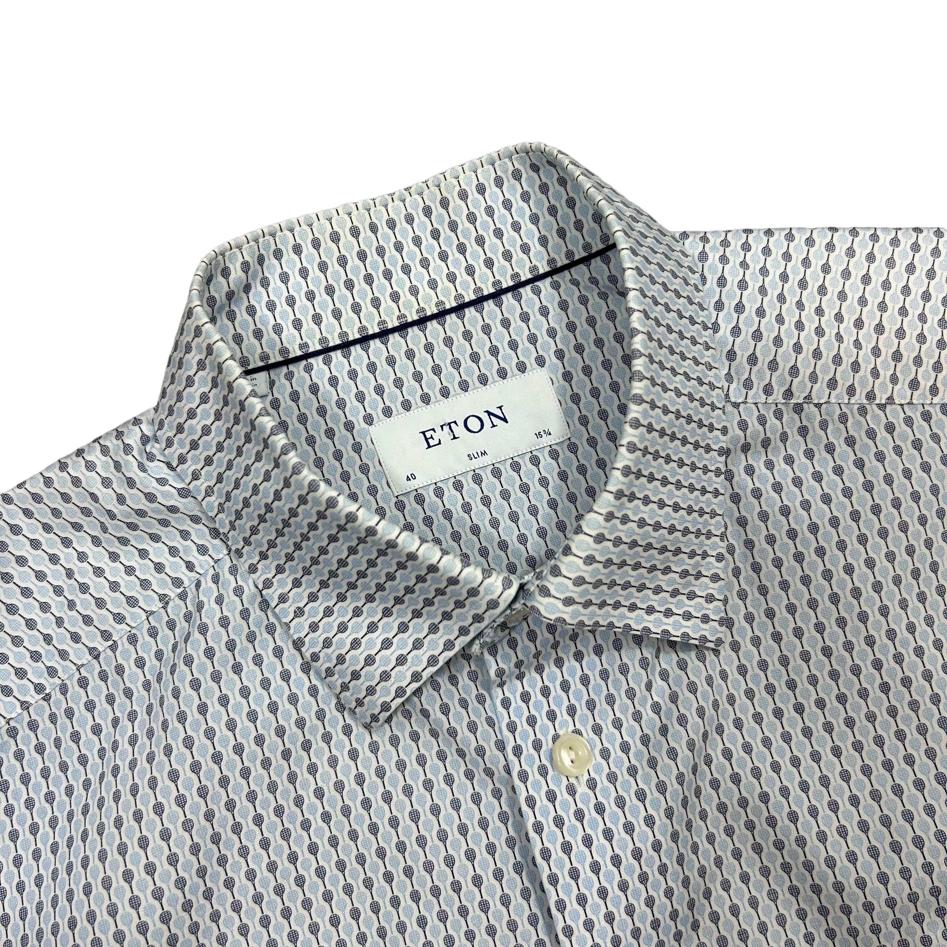 Eton Eton Slim Fit Poplin Blue Tennis Racquet Shirt 40 15 3/4 Size 40R - 5 Thumbnail