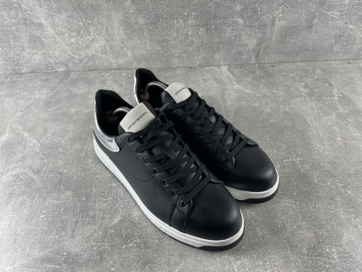 Emporio Armani Emporio Armani NWB Leather Sneakers Black Silver 2019-20 Size US 11 / EU 44 - 4 Thumbnail