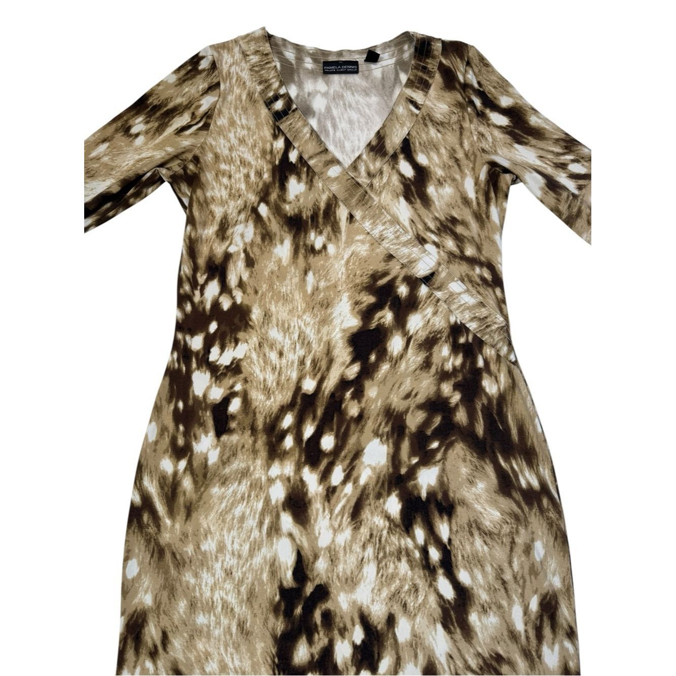 Other Pamela Dennis Brown Cream Printed Long Sleeve Faux-Wrap Dre Size S / US 4 / IT 40 - 3 Thumbnail