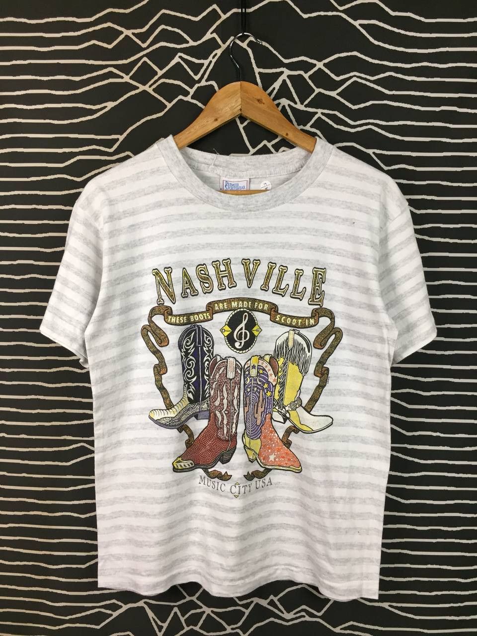 Vintage Vtg 90s Nashville Music City USA Cowboy Boots Striped Tee Size US M / EU 48-50 / 2 - 1 Thumbnail