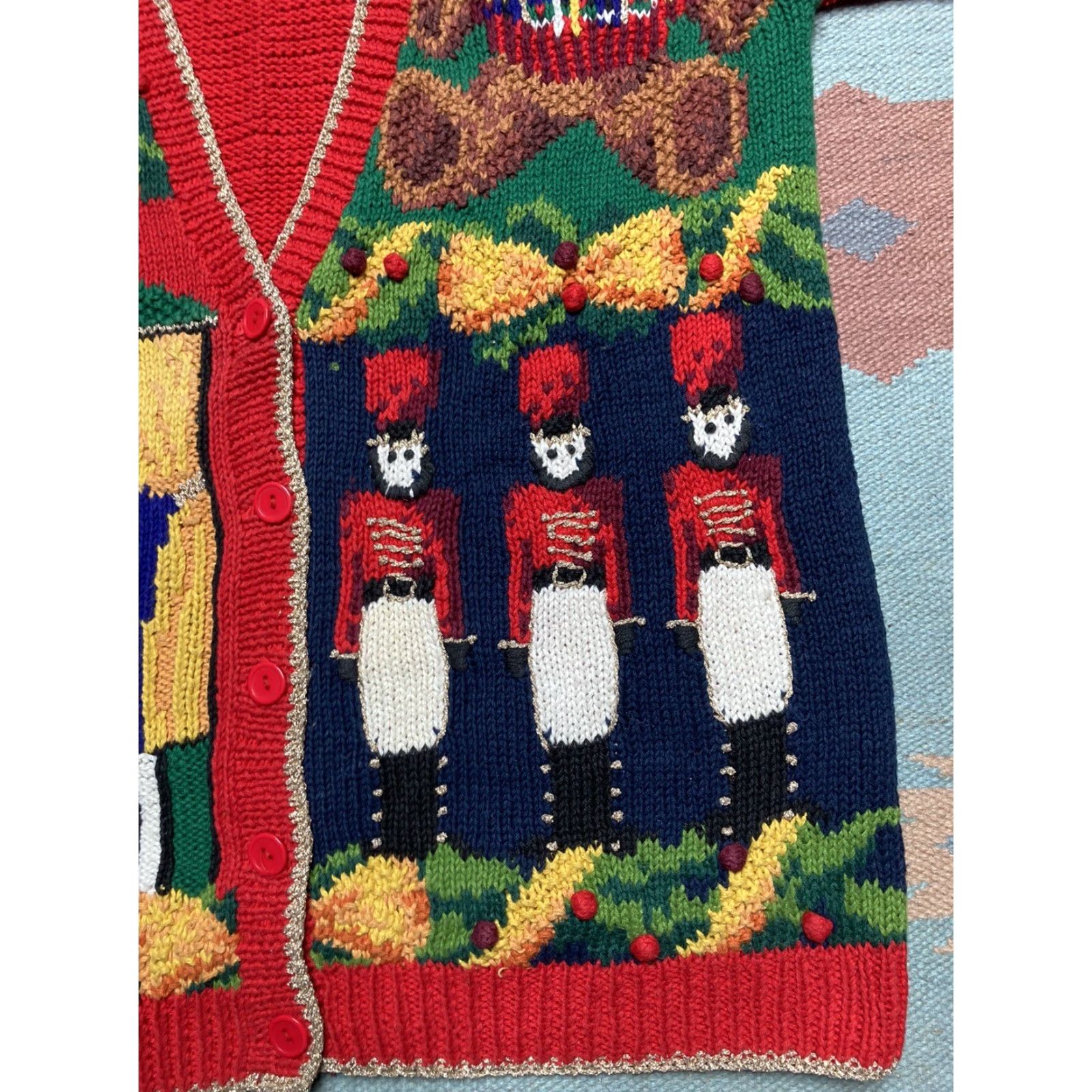 Vintage VINTAGE Marisa Christina sweater Christmas ramie teddy bear large Cardigan Women L Red Knit Size L / US 10 / IT 46 - 3 Thumbnail