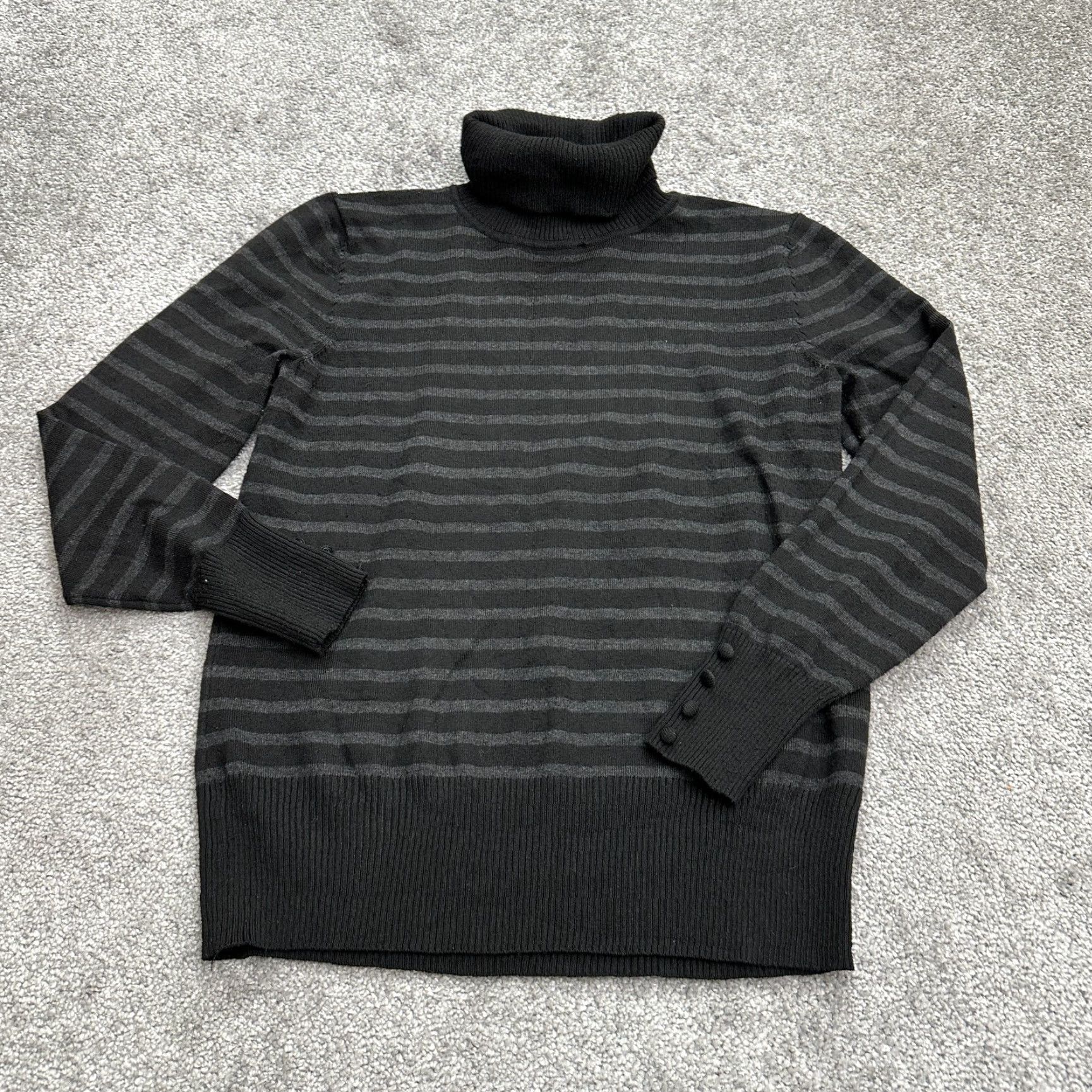 Vintage Cupio Turtleneck Pullover Sweater Womens M Black Striped Knit Button Casual Sleeve Long Sleeve Knit Style Regular Fit Polyester Rayon Coupon? Size M / US 6-8 / IT 42-44 - 2 Thumbnail