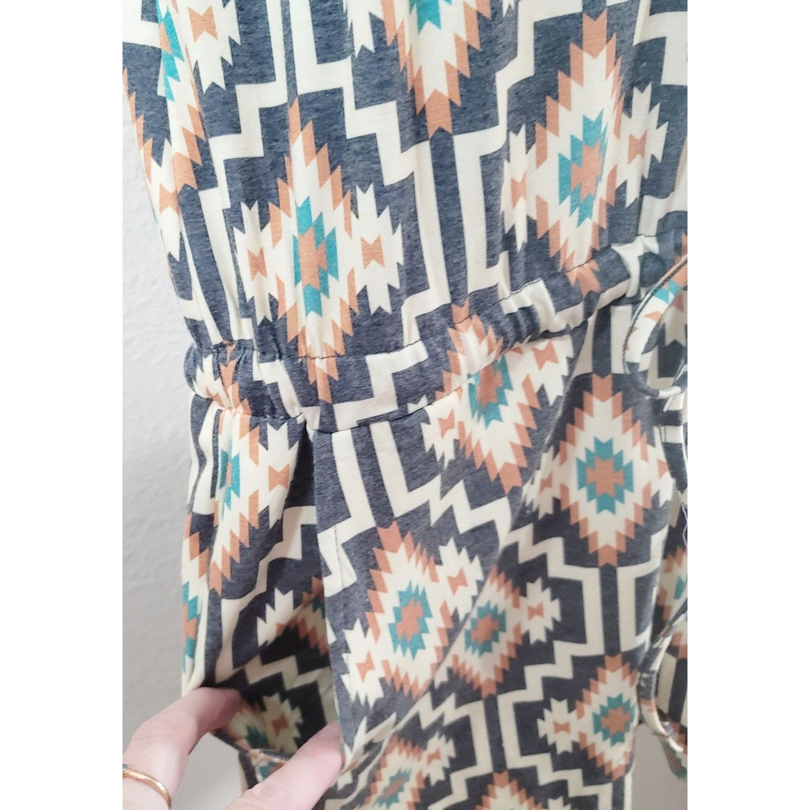 Other Crazy Train Beige Green Black Aztec Print Romper XL Stretch Size 38" / US 16 / IT 52 - 2 Thumbnail