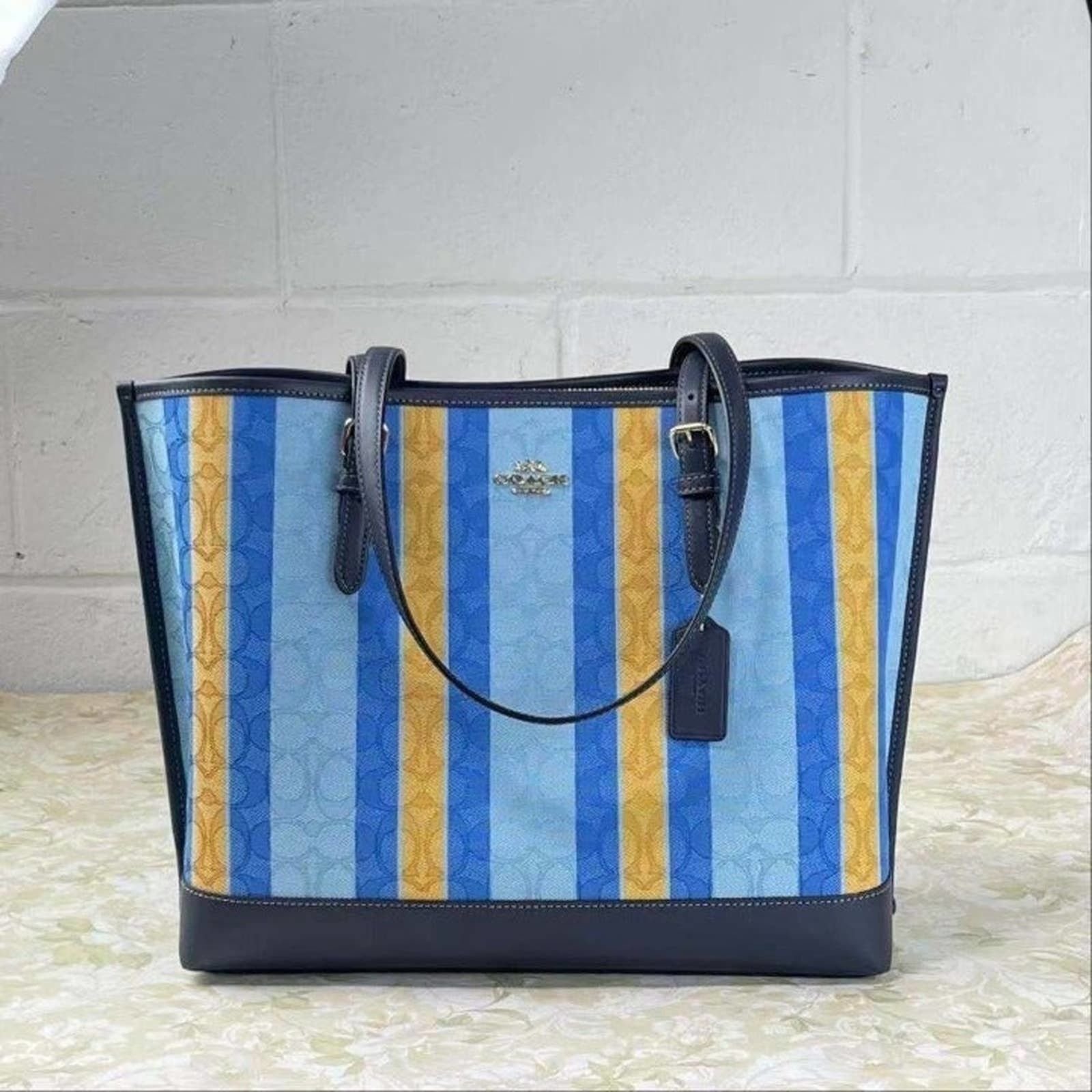 image of Coach Mollie Tote In Signature Jacquard Stripes C4088 Blue, Women's