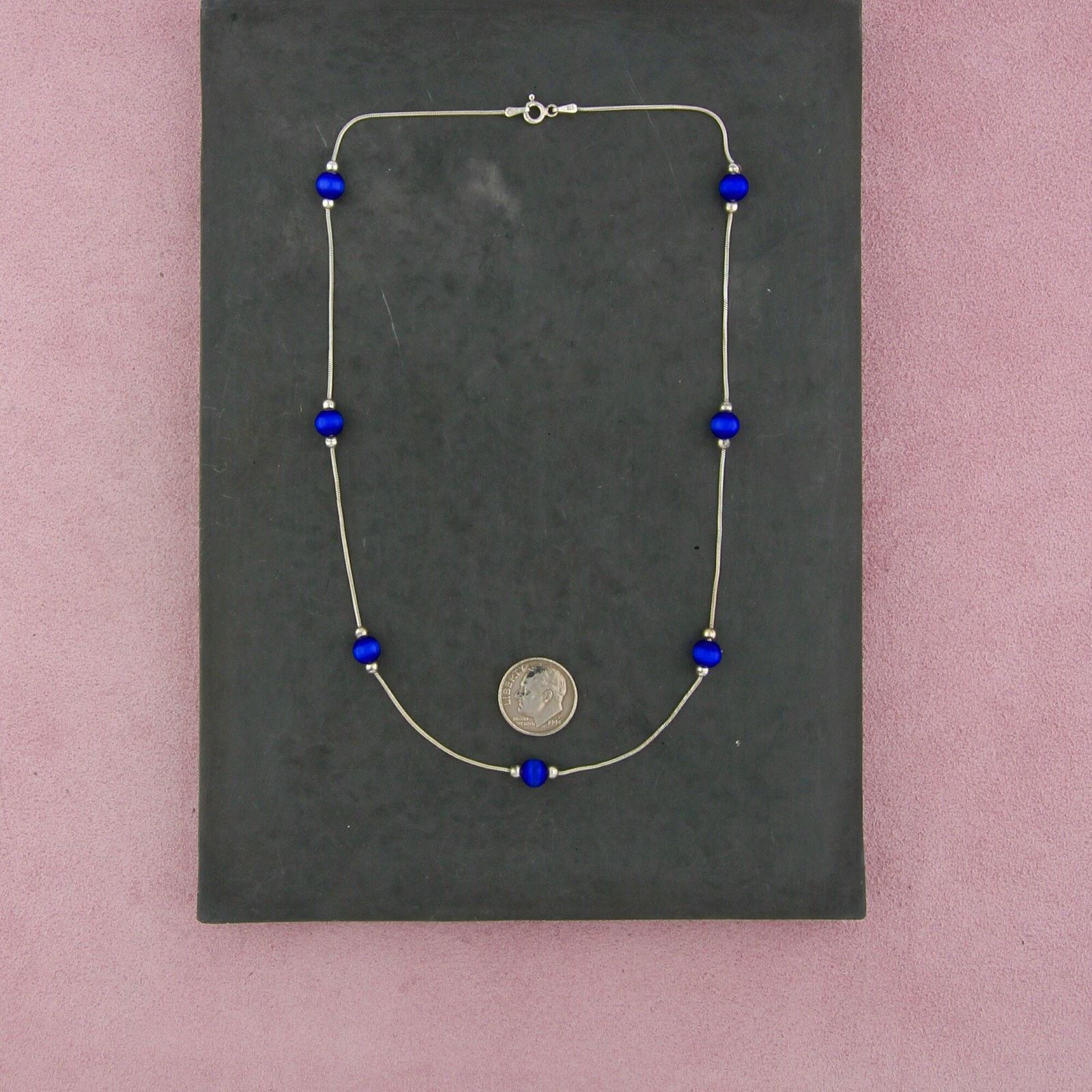 Sterling Silver sterling silver blue cats eye bead necklace size 17in Size ONE SIZE - 2 Thumbnail