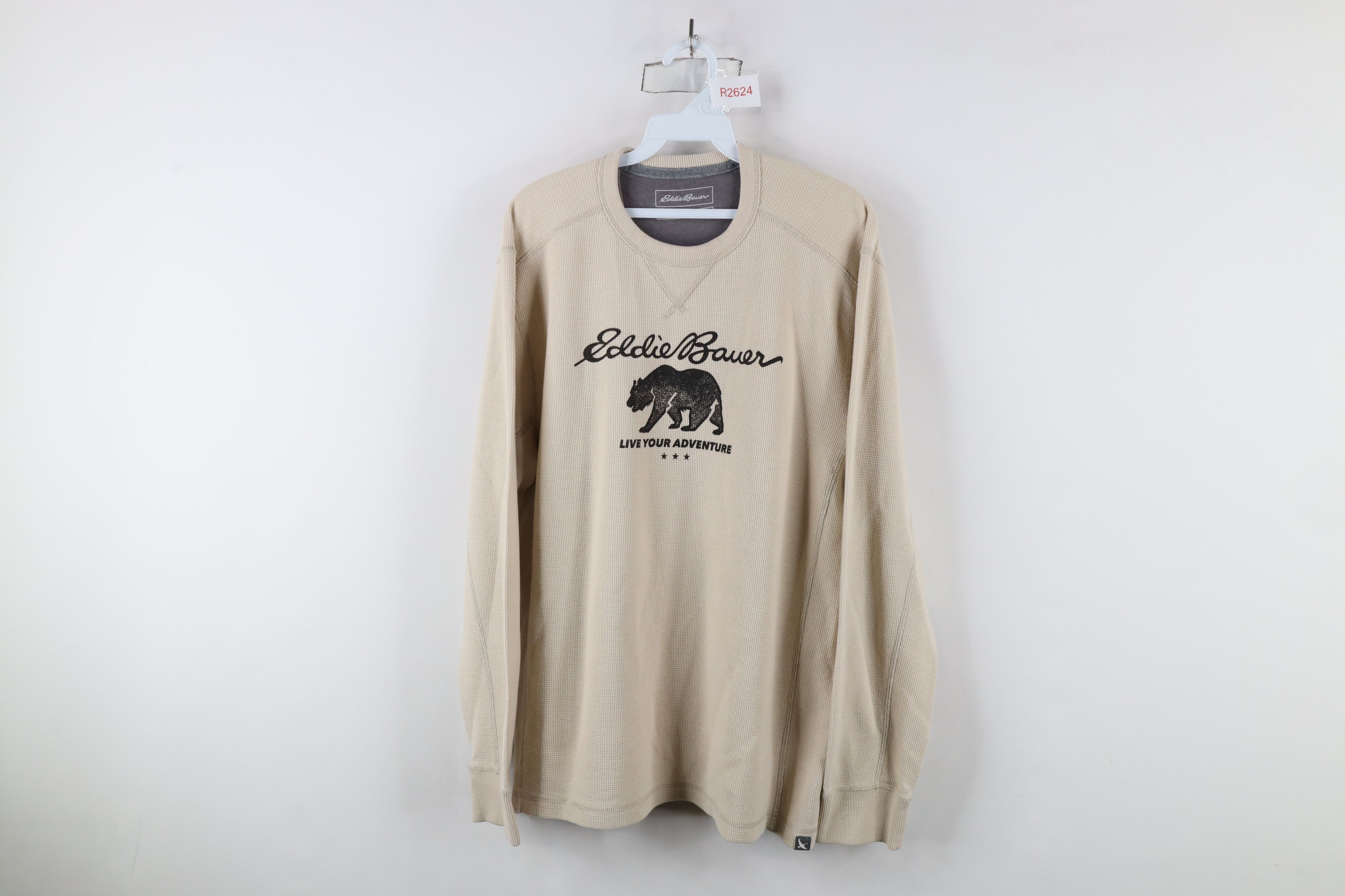 Eddie Bauer × Vintage Vintage Eddie Bauer Script Bear Thermal Waffle Knit T-Shirt Size L / US 10 / IT 46 - 1 Thumbnail