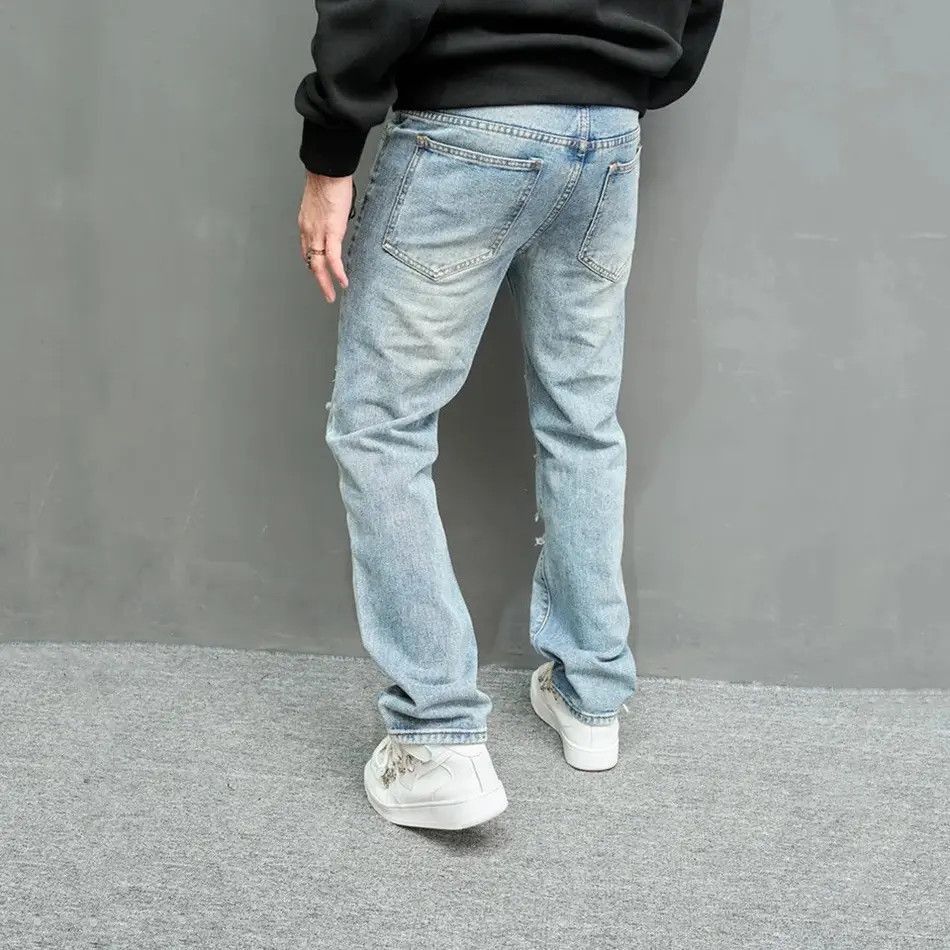 Japanese Brand Simple Men Loose Ripped Straight Jeans Size US 32 / EU 48 - 5 Thumbnail
