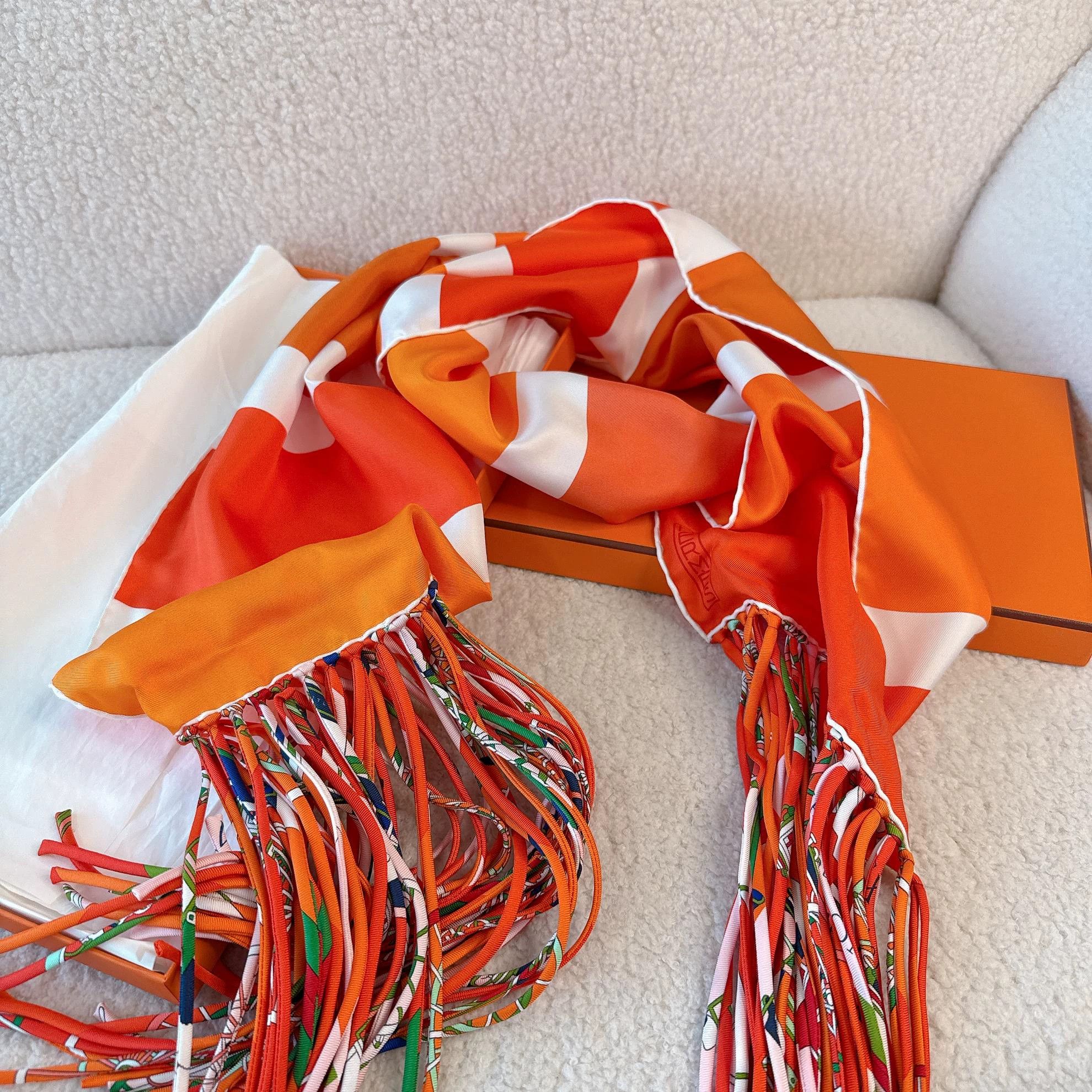 Hermes Hermès Silk Tassel Scarf 25×205 6388 Size ONE SIZE - 3 Thumbnail