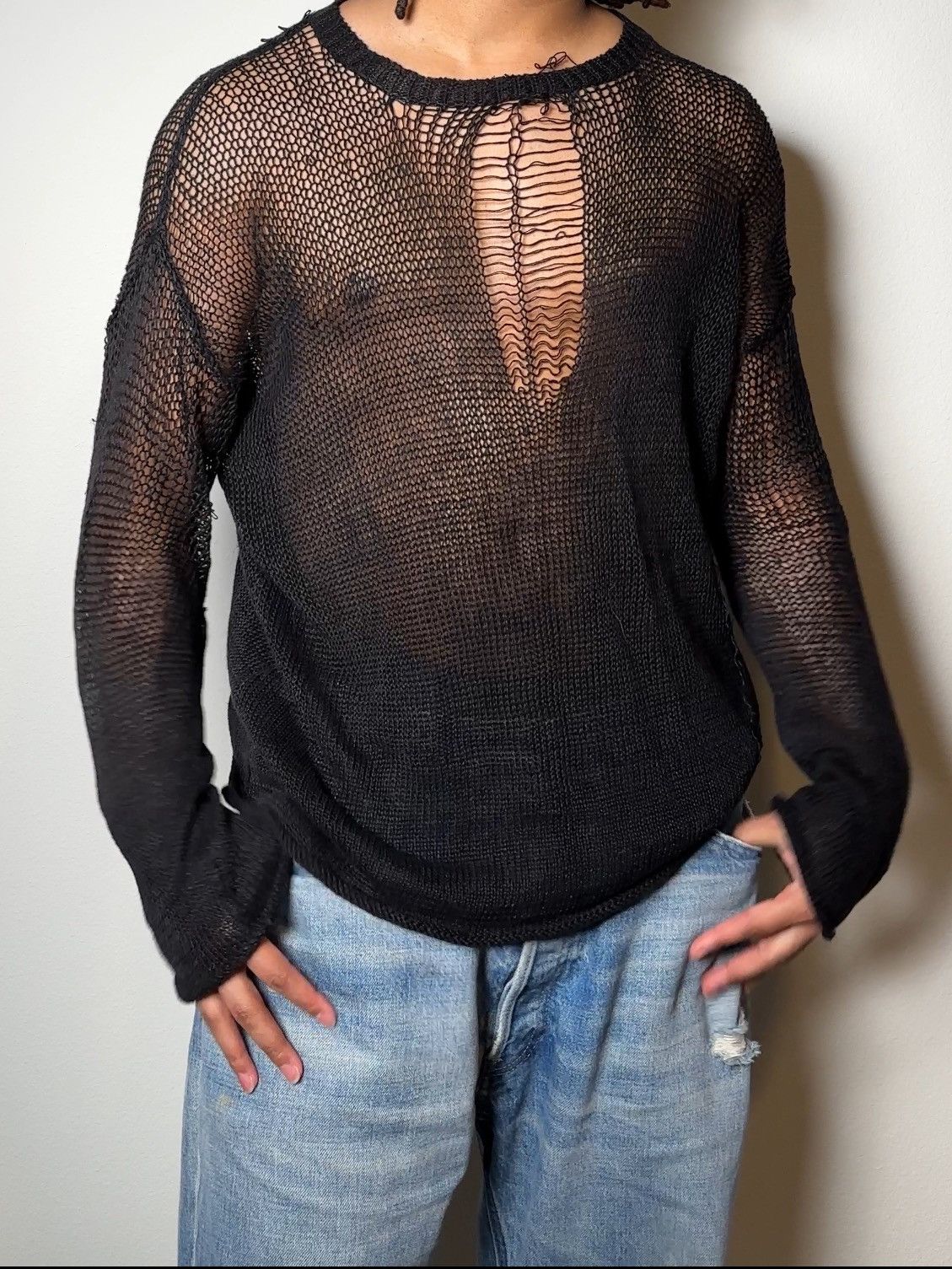 Isabel Benenato Black Open Knit Degrade Sweater Size US M / EU 48-50 / 2 - 8 Thumbnail
