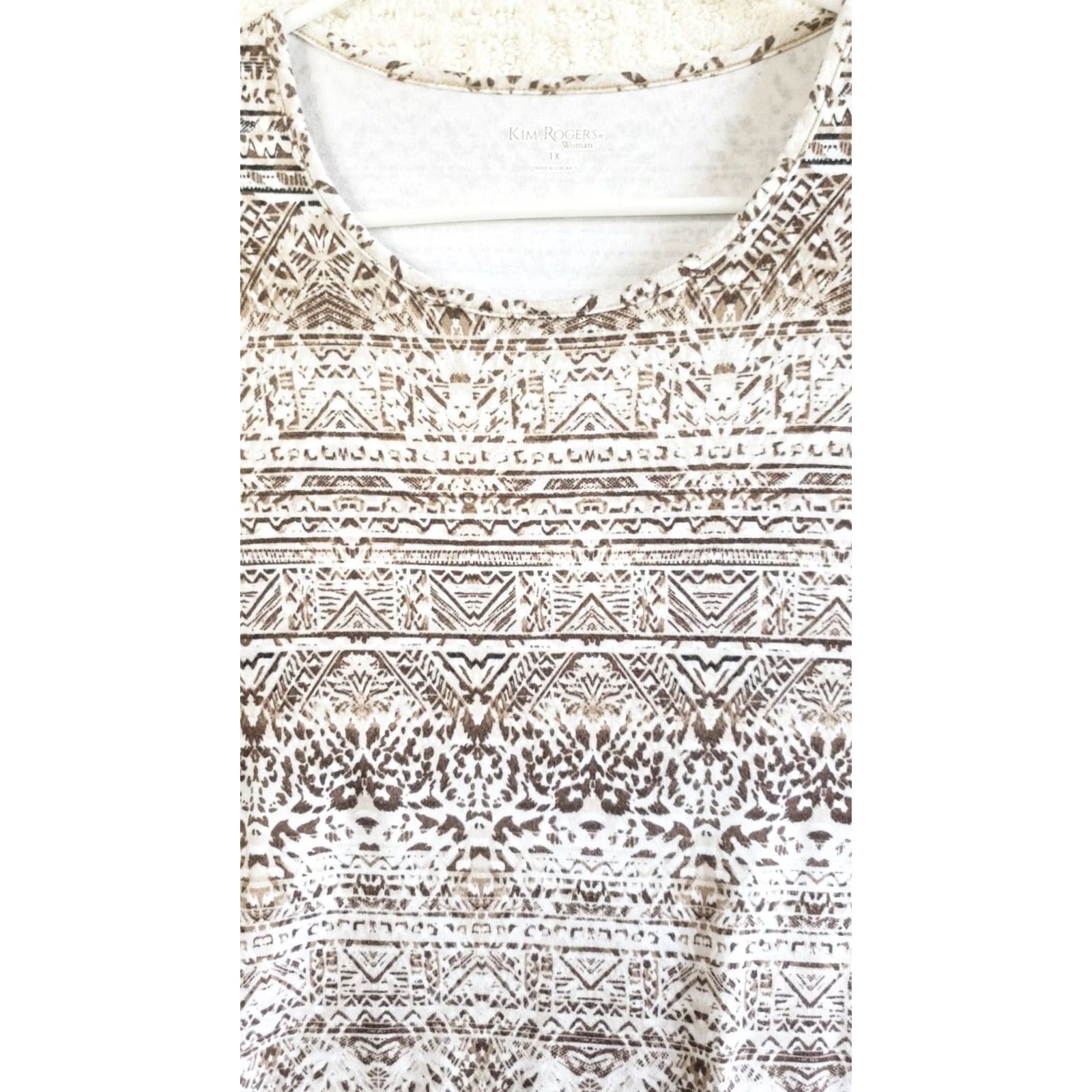 Vintage Kim Rogers Womens Top Brown White Geometric Short Sleeve Pullover Shirt Shirt Size XL / US 12-14 / IT 48-50 - 2 Thumbnail