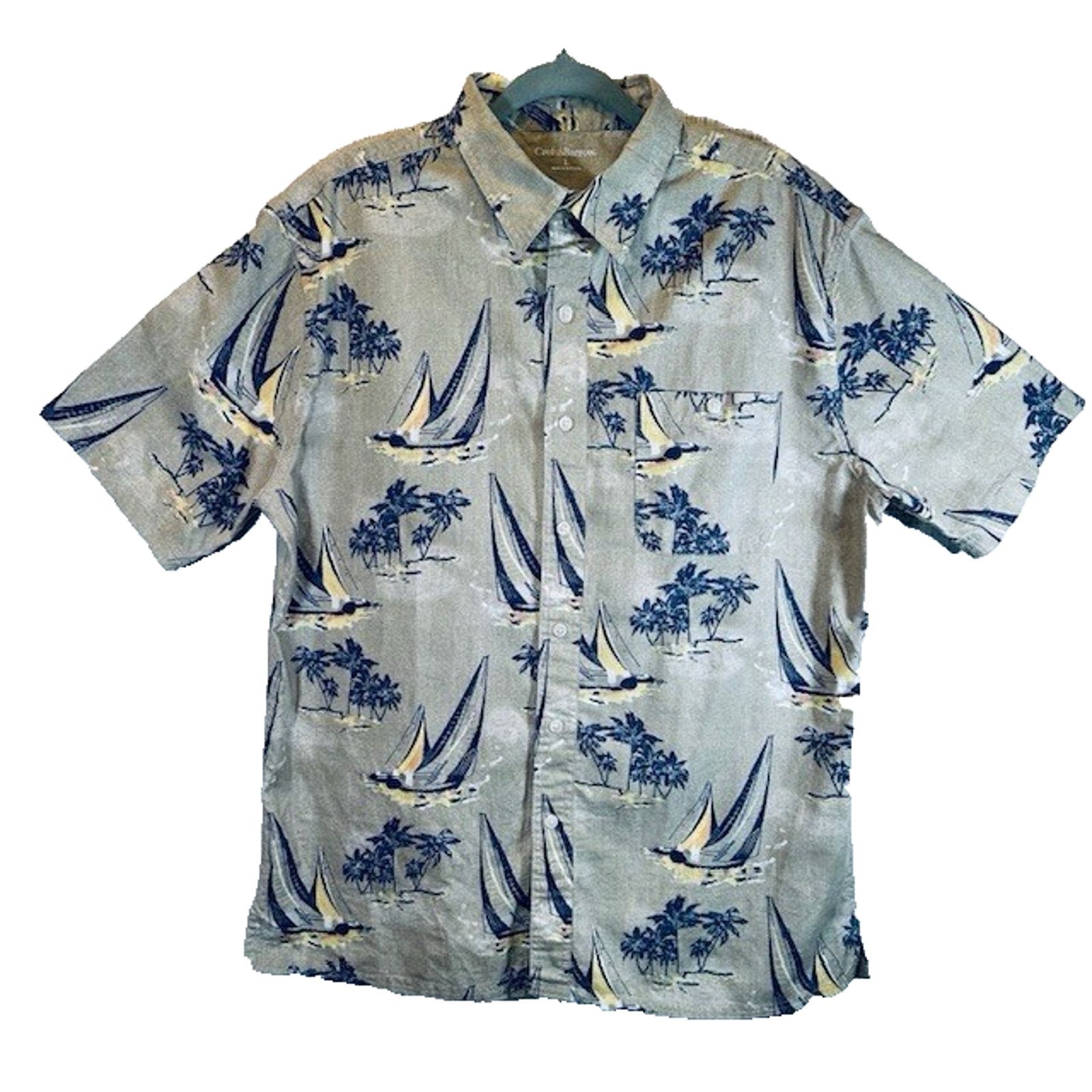 Croft & Barrow Croft & Barrow Hawaiian Button Shirt LRG Tan Sailboats Palms Size US L / EU 52-54 / 3 - 1 Thumbnail