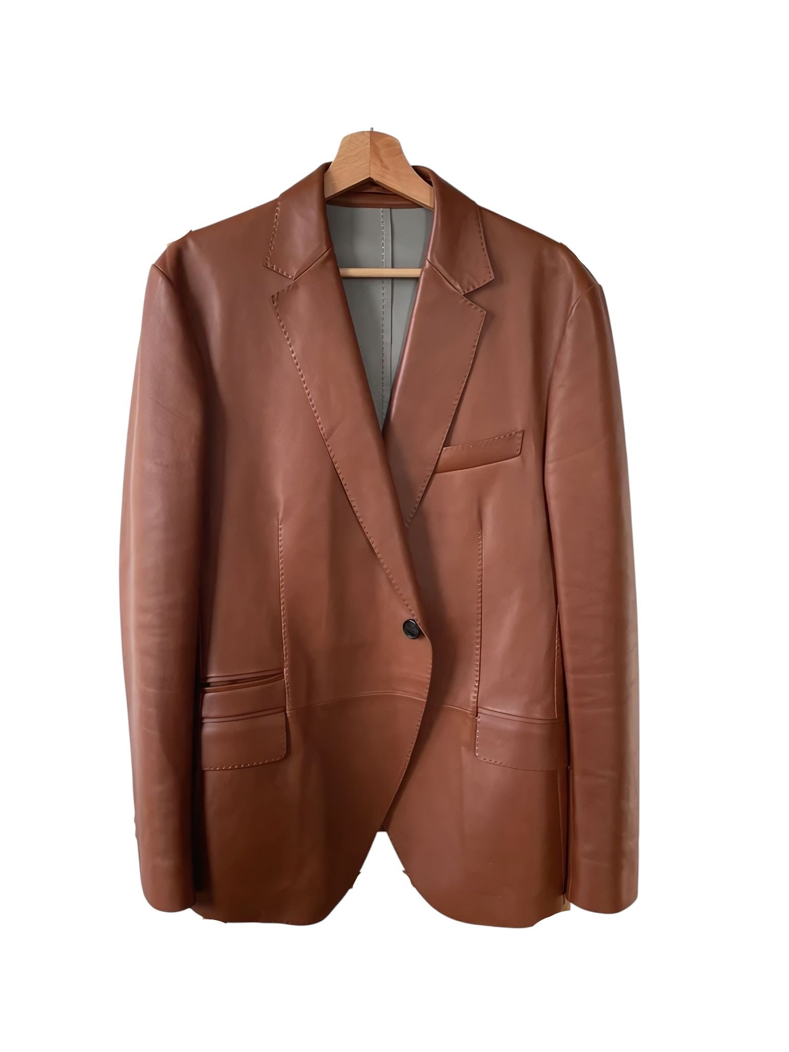 Berluti COGNAC LAMBSKIN LEATHER JACKET BY HAIDER ACKERMANN Size US M / EU 48-50 / 2 - 1 Thumbnail