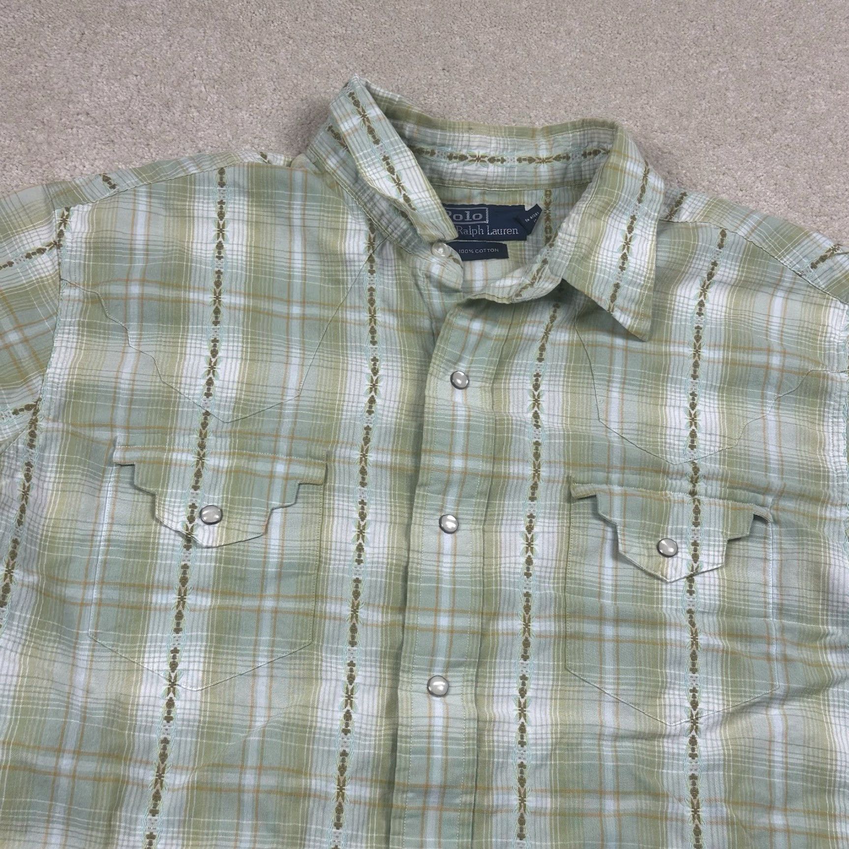 Polo Ralph Lauren VINTAGE Polo Ralph Lauren Pearl Snap Shirt Mens L Green Plaid Western Shirt Benjamin Size US L / EU 52-54 / 3 - 2 Thumbnail
