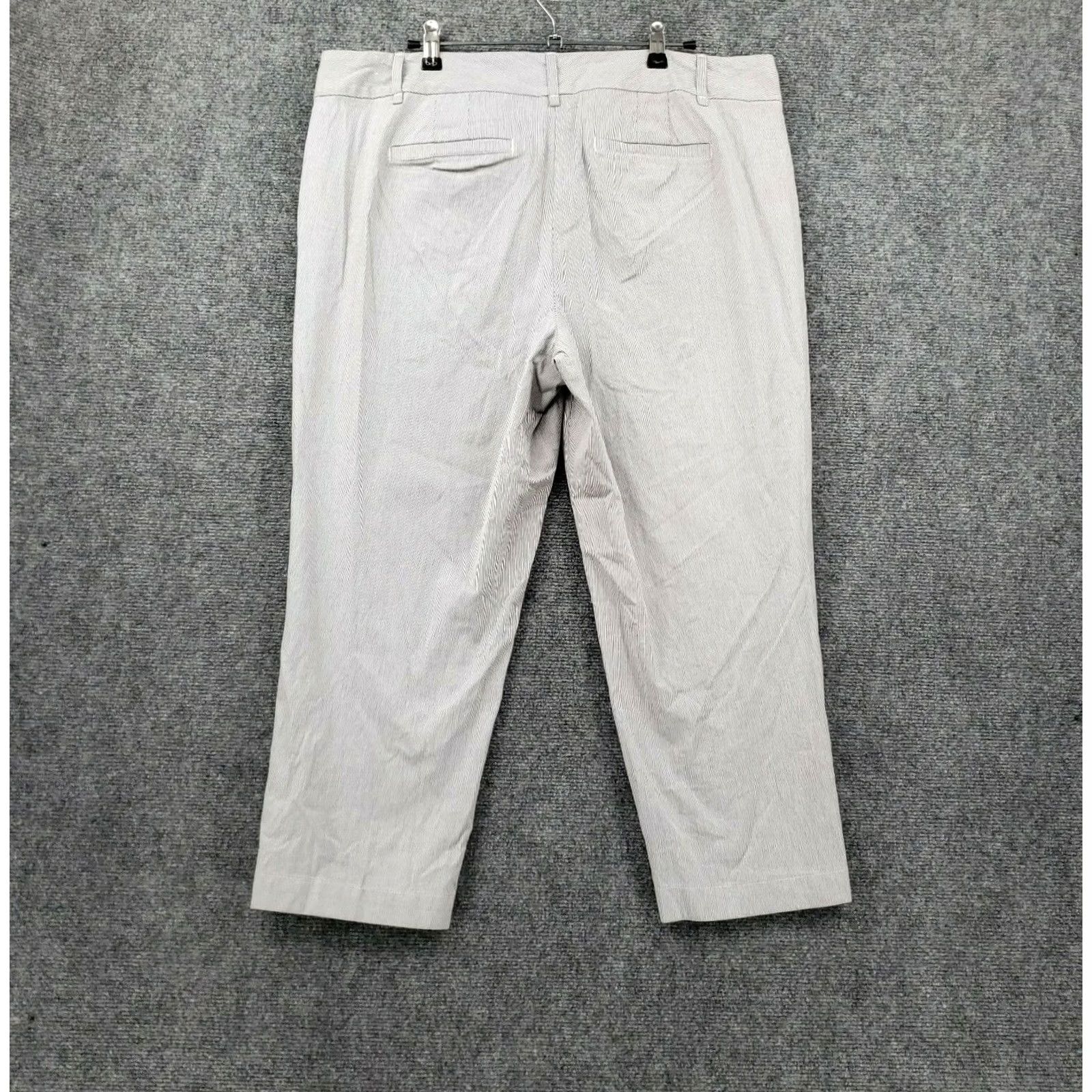Ann Taylor Ann Taylor Loft Pants Women's 14 Gray Striped Flat Front Crop Mid Rise Casual Cropped Straight NY Size 36" / US 14 / IT 50 - 2 Thumbnail