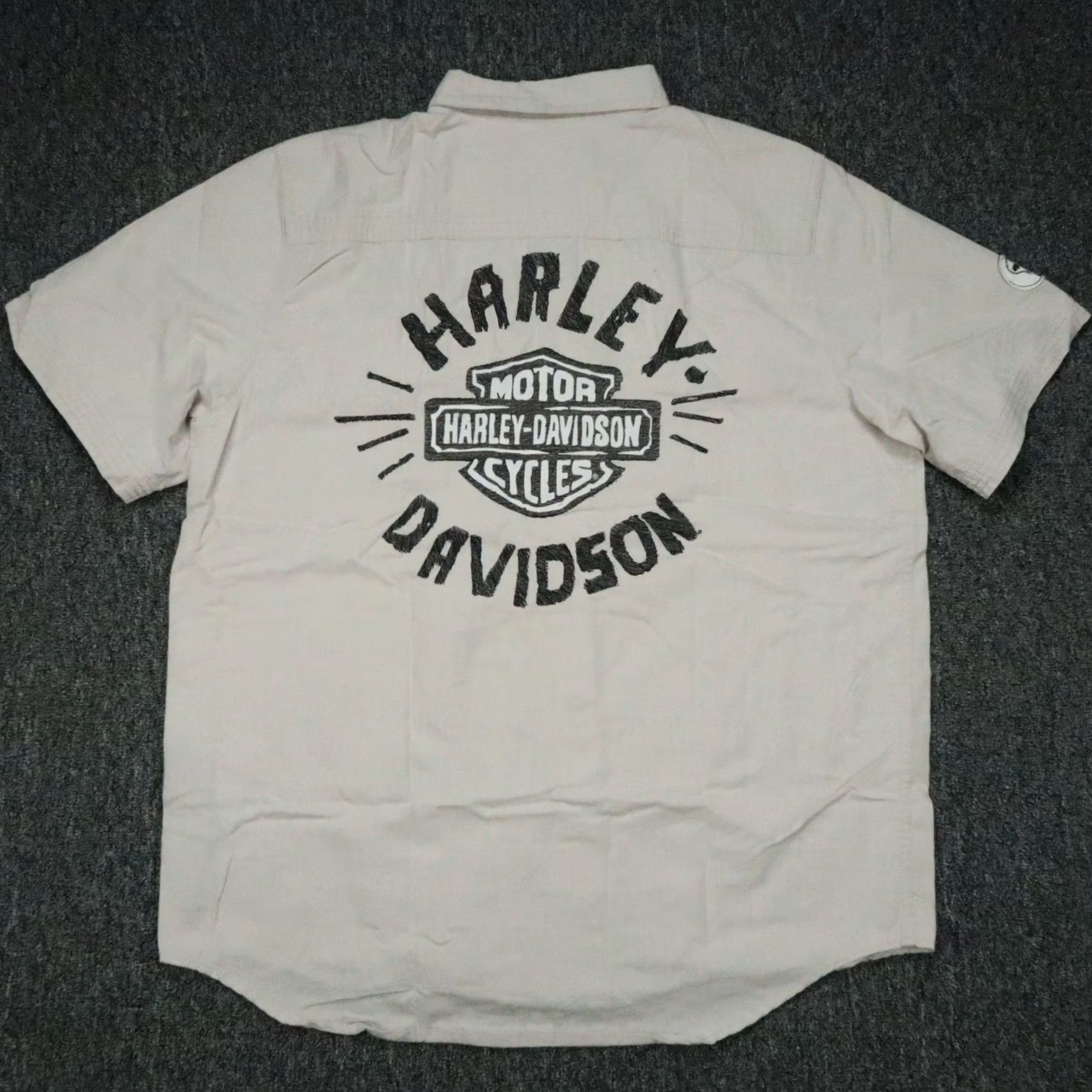Harley Davidson Harley-Davidson Shirt Mens Large Stone Beige Short Sleeve Snap Bar Shield Embroidered Button-Up Clothing Casual Travel Workwear Regular Fit Pocketed Size US L / EU 52-54 / 3 - 2 Thumbnail