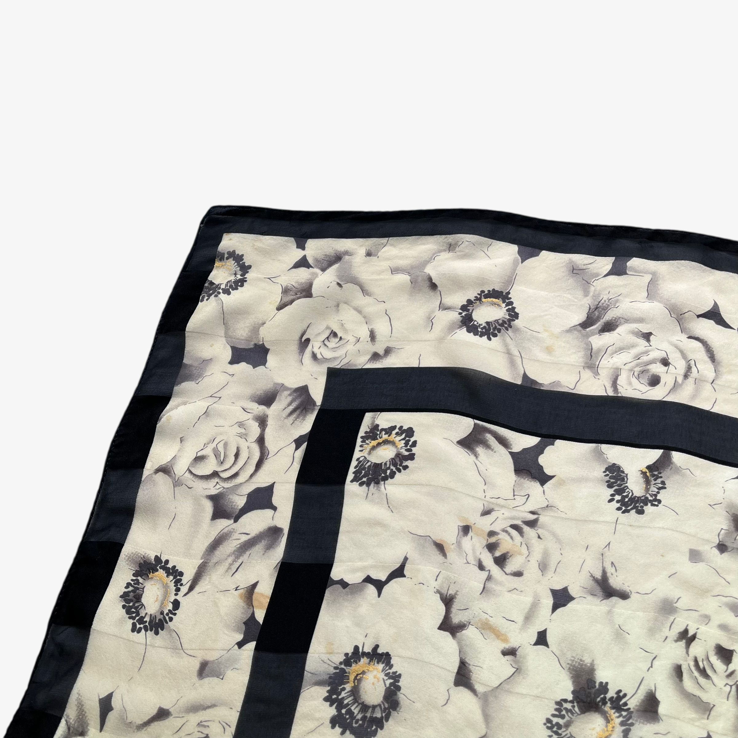 Balmain Vintage 80s Balmain All Over Floral Print Black Silk Scarf Size ONE SIZE - 4 Thumbnail