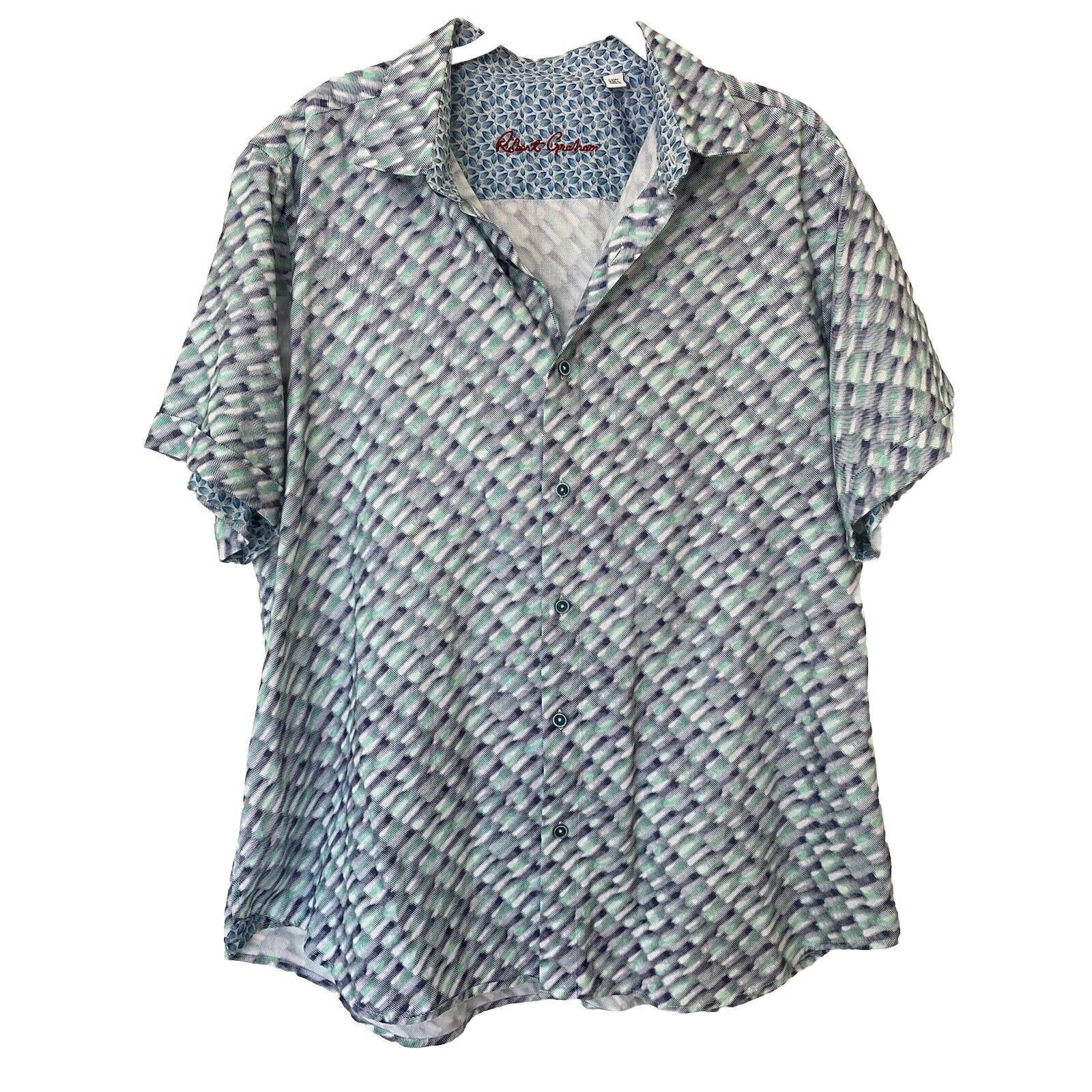Robert Graham Robert Graham Shirt Button Down Short Sleeve Green Blue 2XL Size US XXL / EU 58 / 5 - 1 Thumbnail