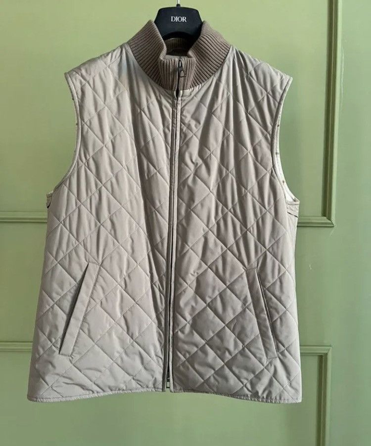 image of Loro Piana Zip-Up Detail Classic Beige Vest Jacket, Men's (Size Large)