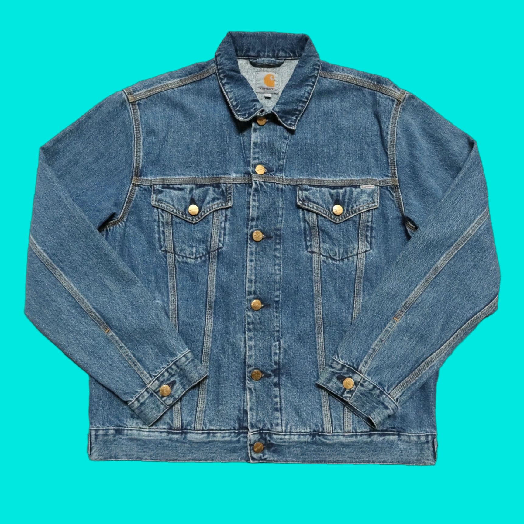 Carhartt Carhartt Work In Progress Western Denim Trucker Jean Jacket Shirt Mens Medium Wash Size US 31 - 1 Thumbnail