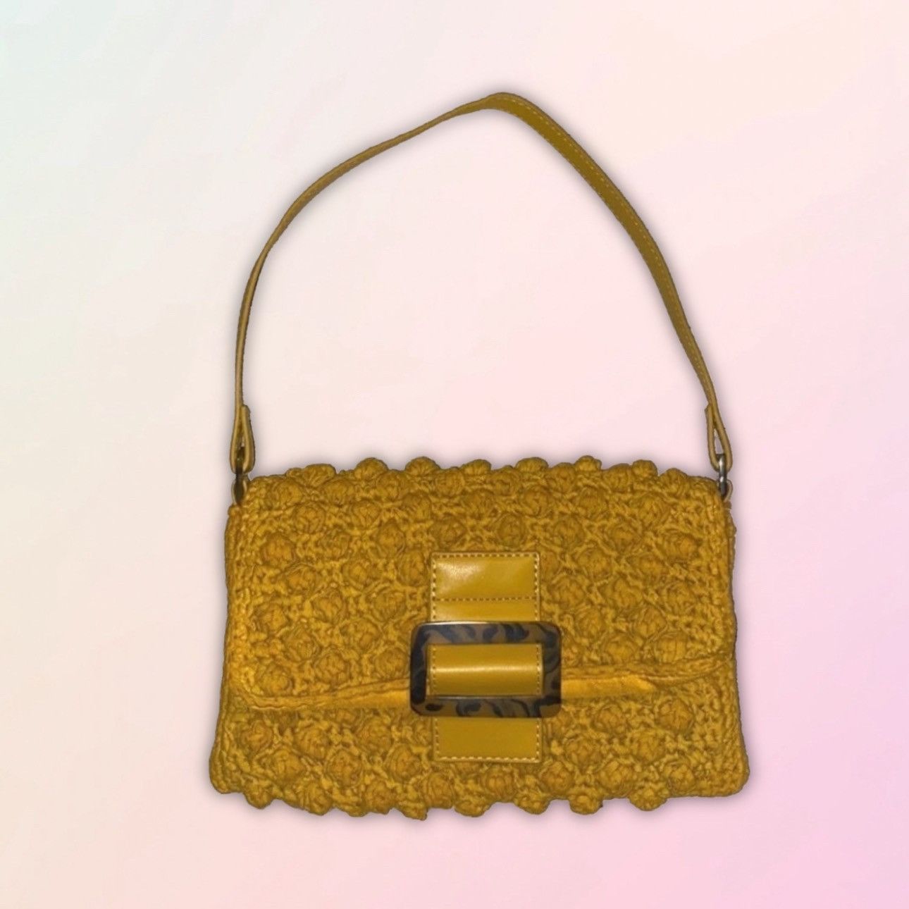Other Mustard Yellow, Crochet, Retro, Embellished, Hand Purse Size ONE SIZE - 12 Thumbnail