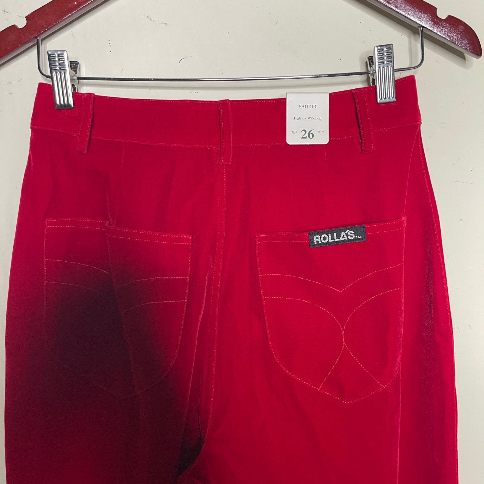 Rolla's ROLLA'S Ruby Red Velvet Wide Leg Sailor Pantankle length 26 Size 26" / US 2 / IT 38 - 8 Thumbnail