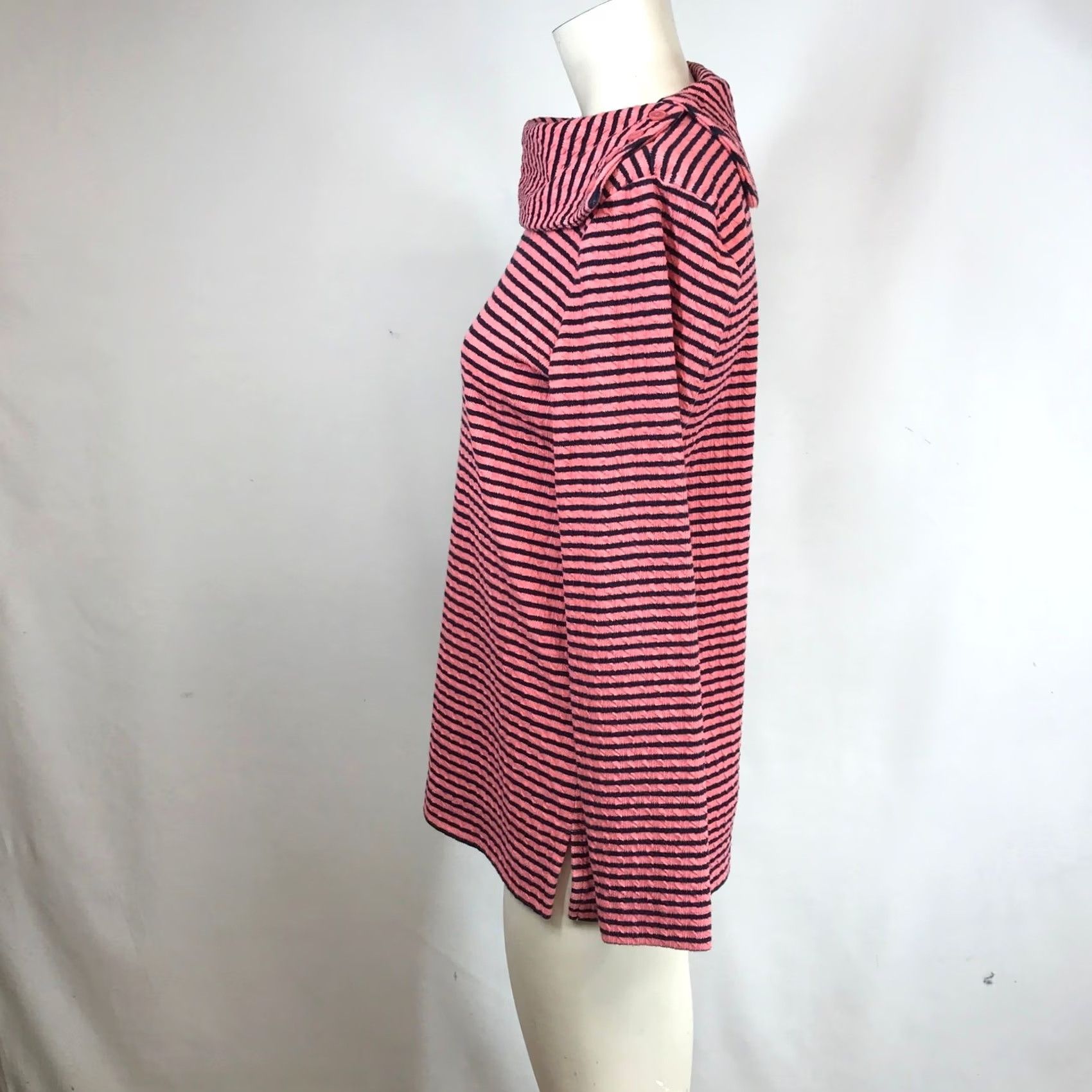 Talbots Talbots Womens Pink Navy Striped Textured Funnel Neck Button Top Size S Size S / US 4 / IT 40 - 6 Thumbnail