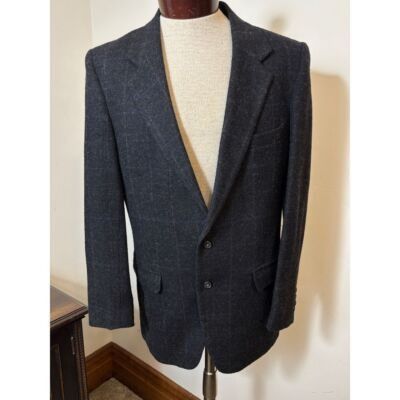 Farah Luxury Charcoal Gray Windowpane Wool Sport Coat Blazer Class Size 40R - 1 Thumbnail
