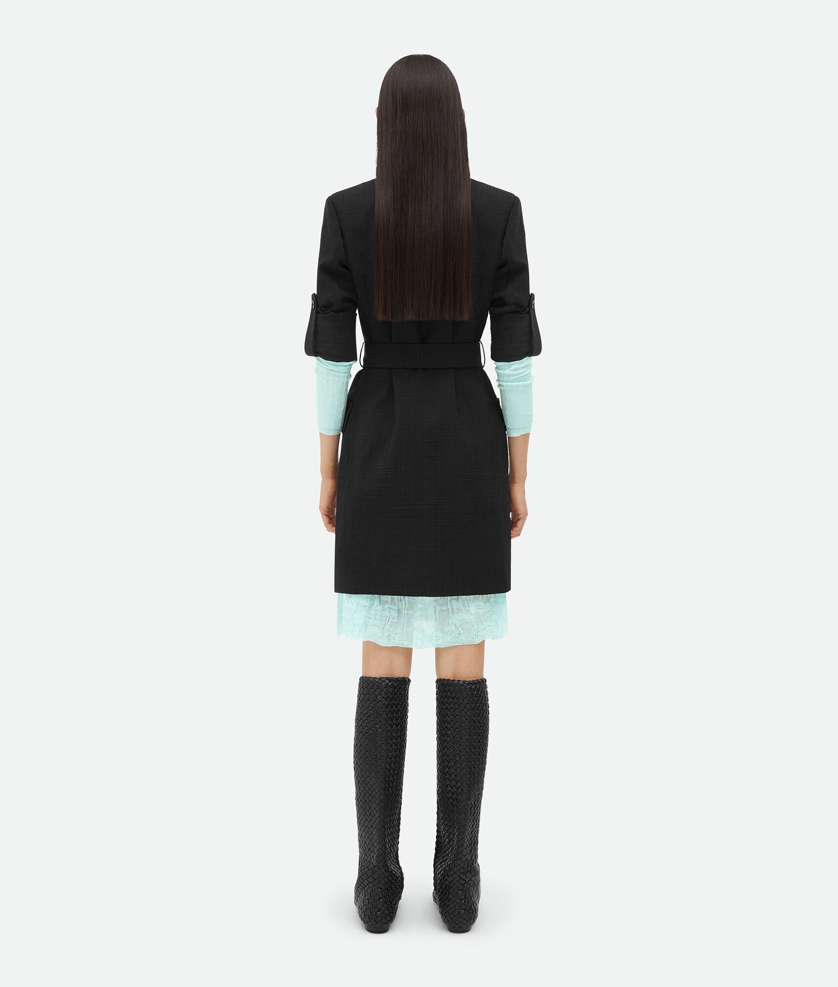 Bottega Veneta o1w1db10825 Textured Criss-Cross Belted Dress in Black Size S / US 4 / IT 40 - 3 Thumbnail