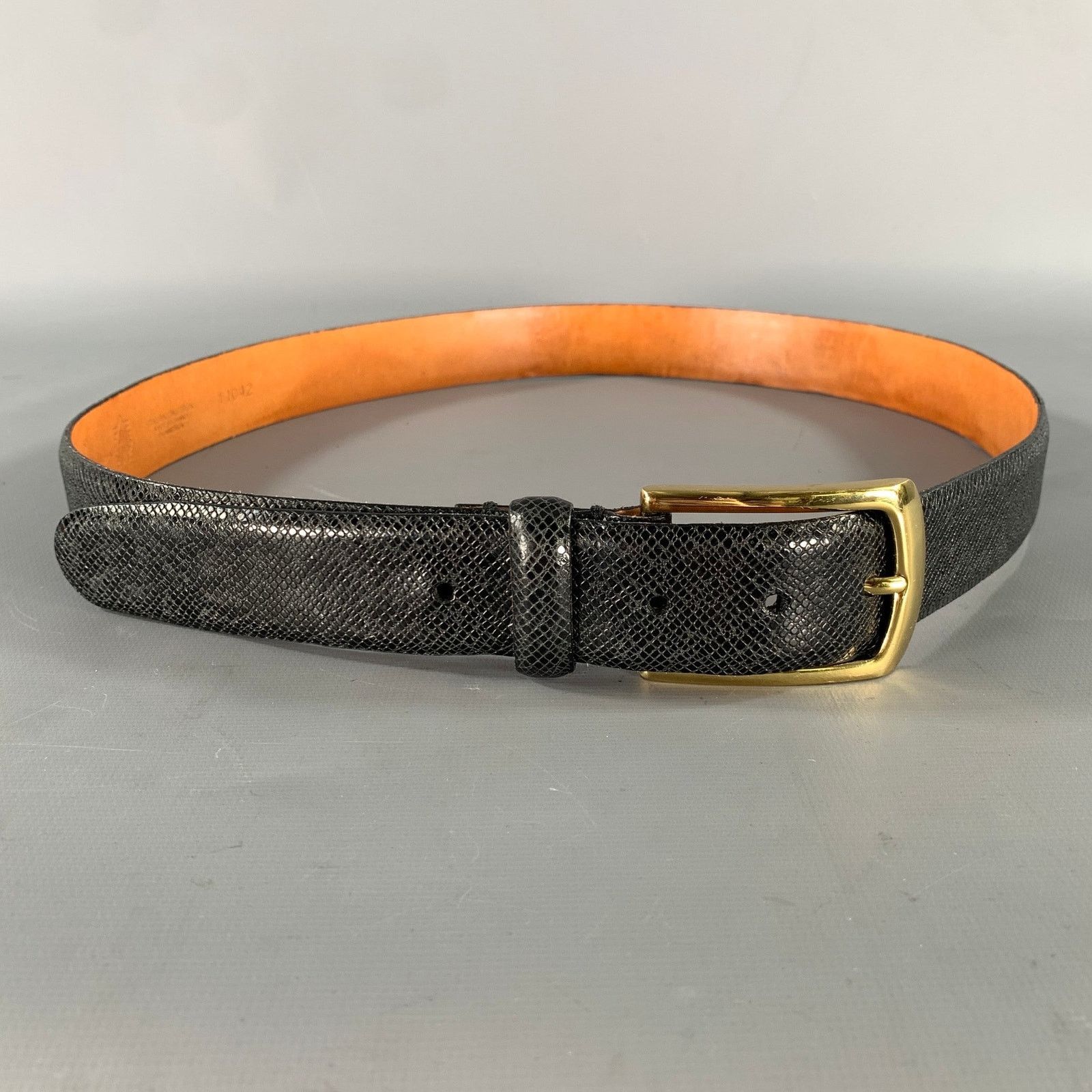 Martin Dingman MARTIN DINGMAN Size 36 Black Crackled Leather Belt Size 36 - 1 Thumbnail