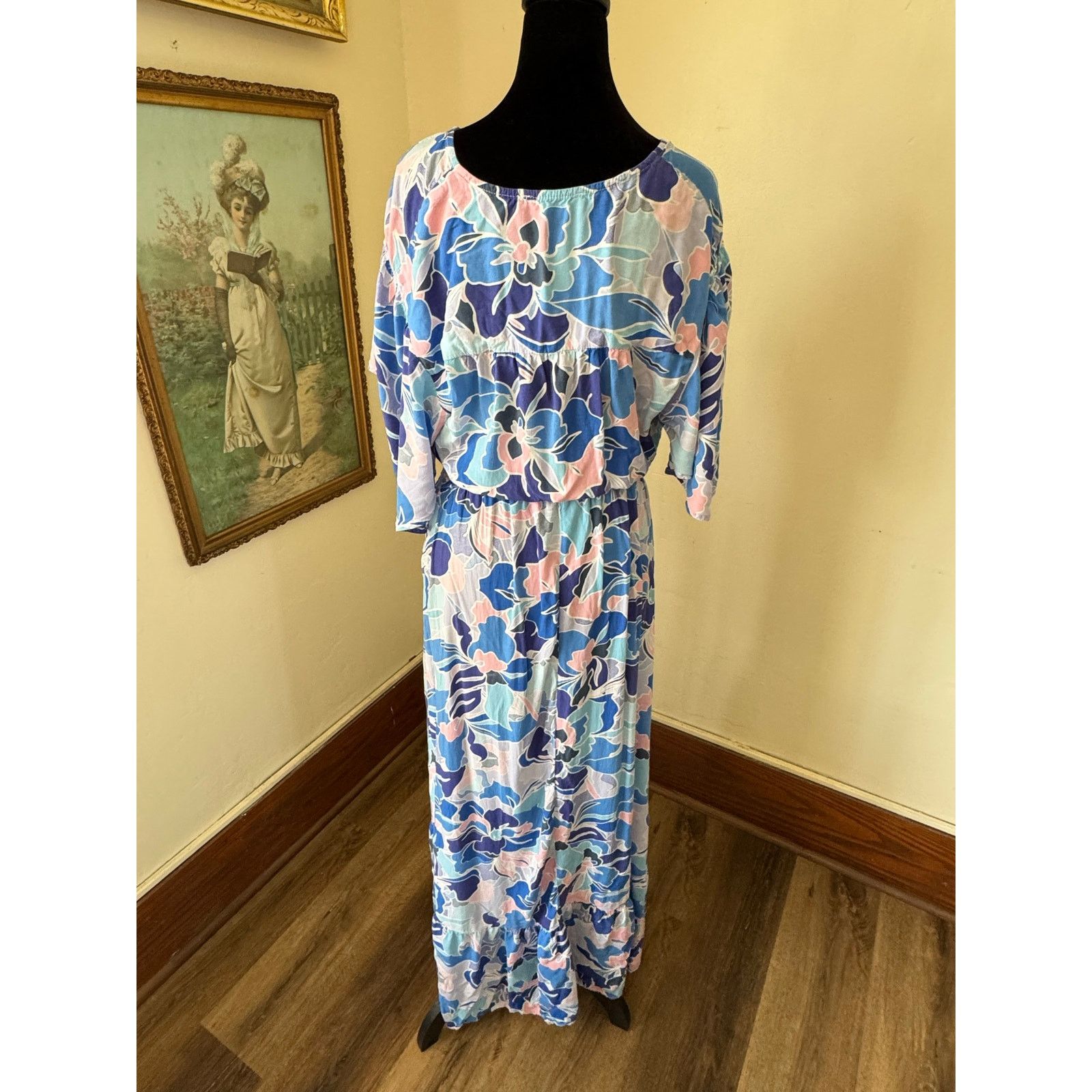 Other Abel The Label Blue Floral Maxi Dress Smocked Waist Boho M Size M / US 6-8 / IT 42-44 - 3 Thumbnail